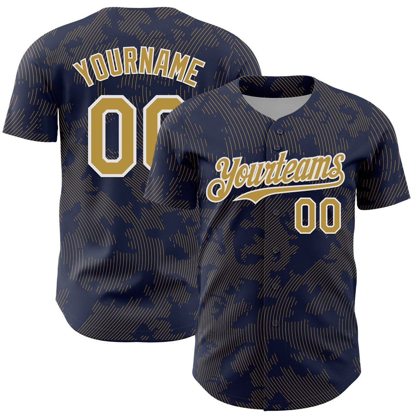 Custom Navy Old Gold-White Curve Lines Authentic Baseball Jersey baseball jersey product view 1