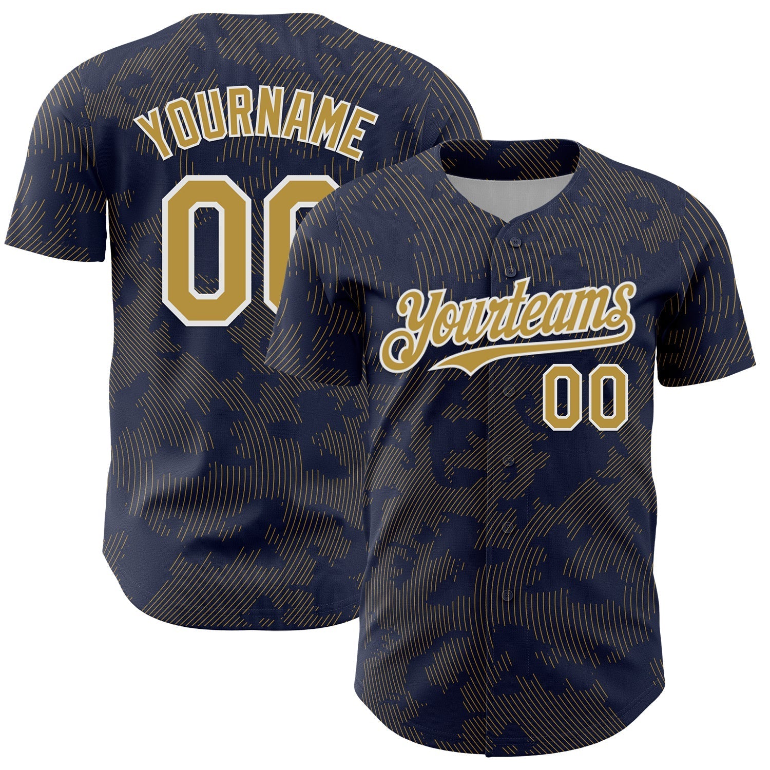 Custom Navy Old Gold-White Curve Lines Authentic Baseball Jersey baseball jersey product view 1
