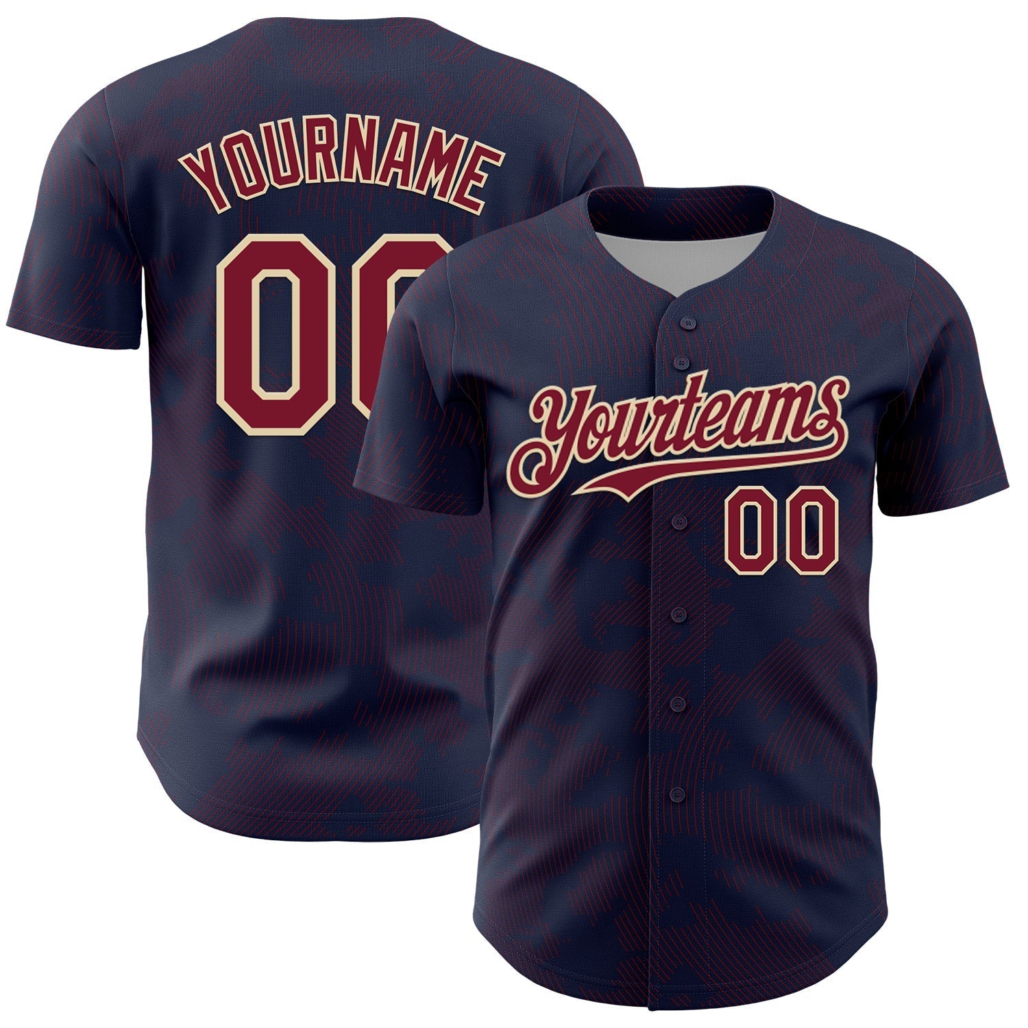 Custom Navy Crimson-Cream Curve Lines Authentic Baseball Jersey baseball jersey product view 1