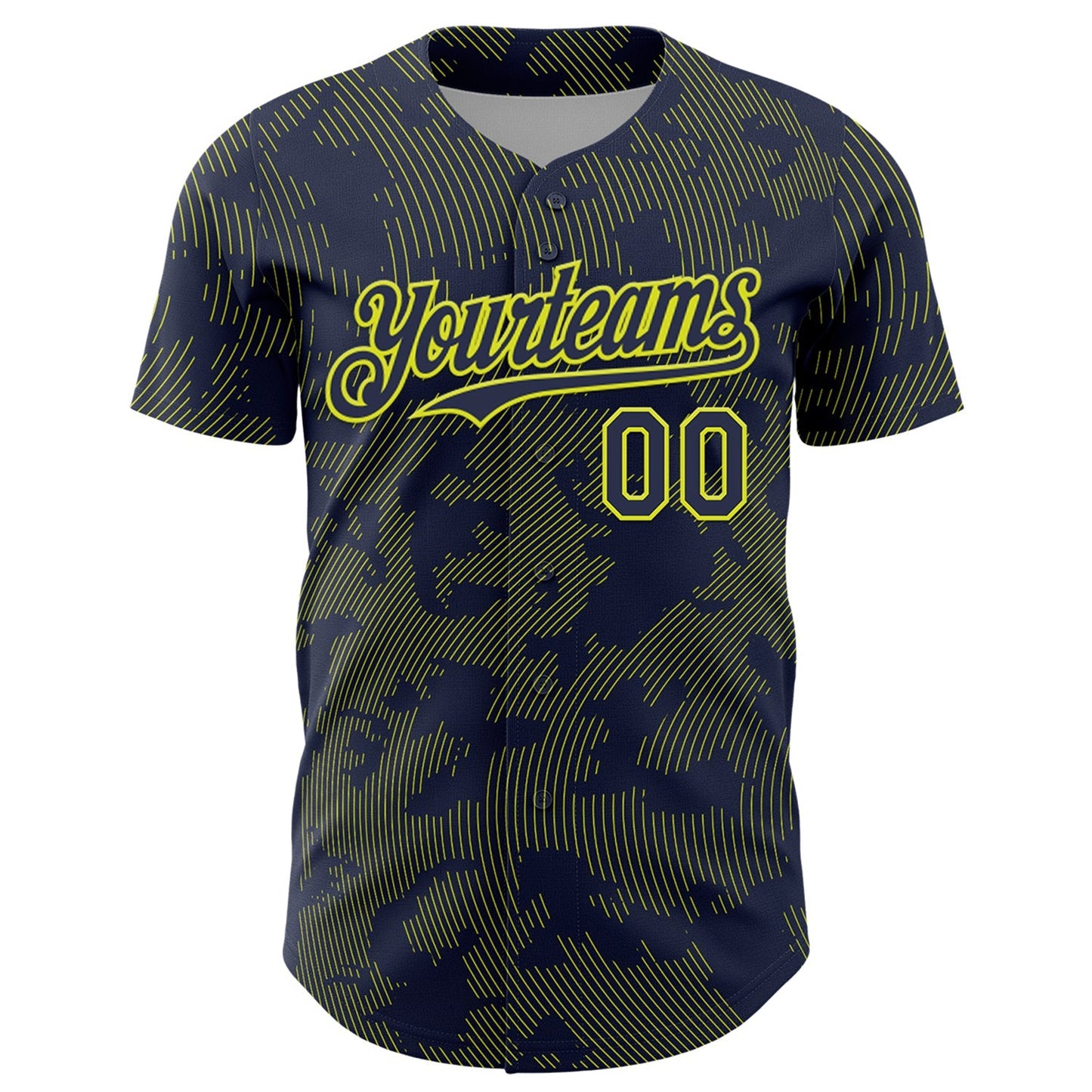 Custom Navy Neon Yellow Curve Lines Authentic Baseball Jersey baseball jersey product view 2