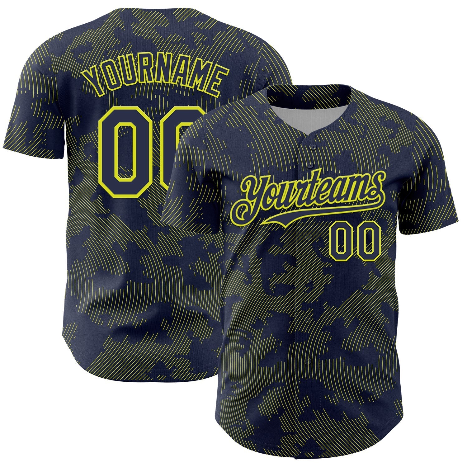 Custom Navy Neon Yellow Curve Lines Authentic Baseball Jersey baseball jersey product view 1