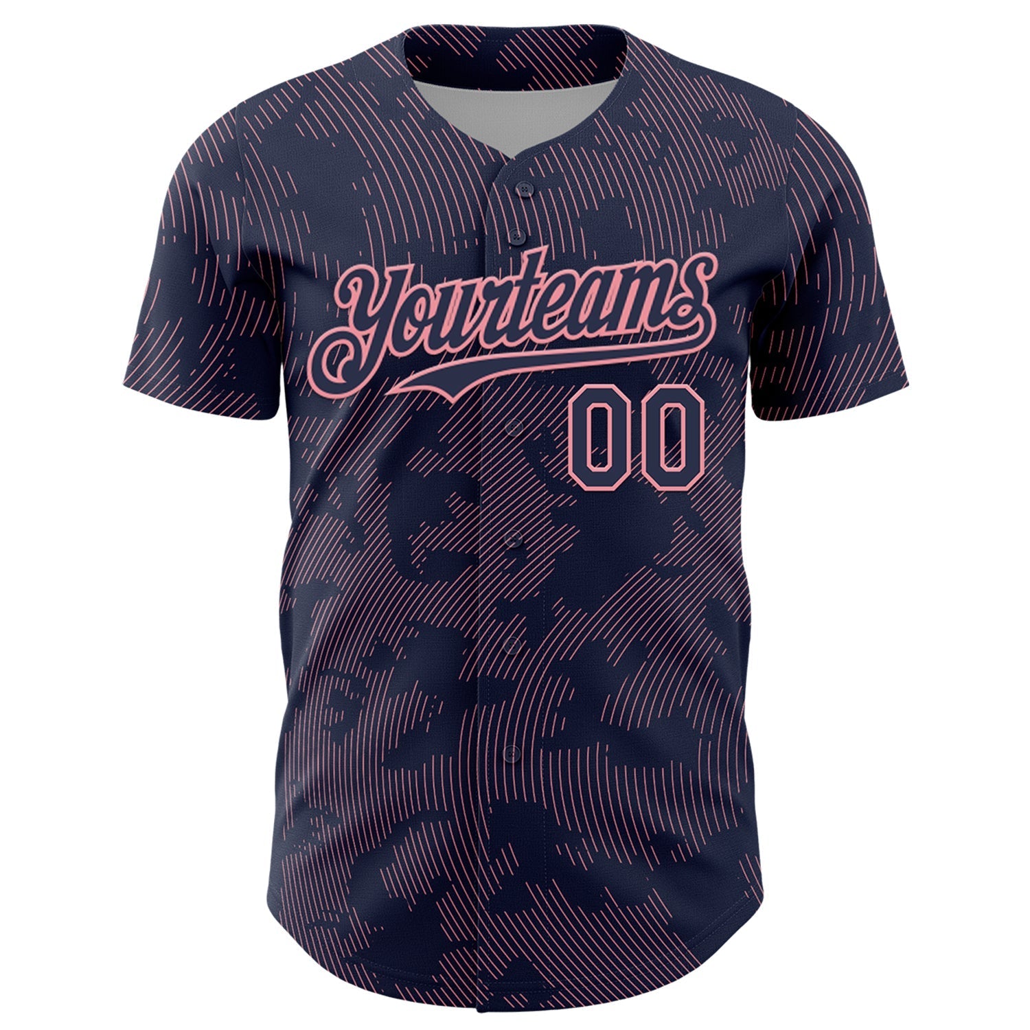 Custom Navy Medium Pink Curve Lines Authentic Baseball Jersey baseball jersey product view 2