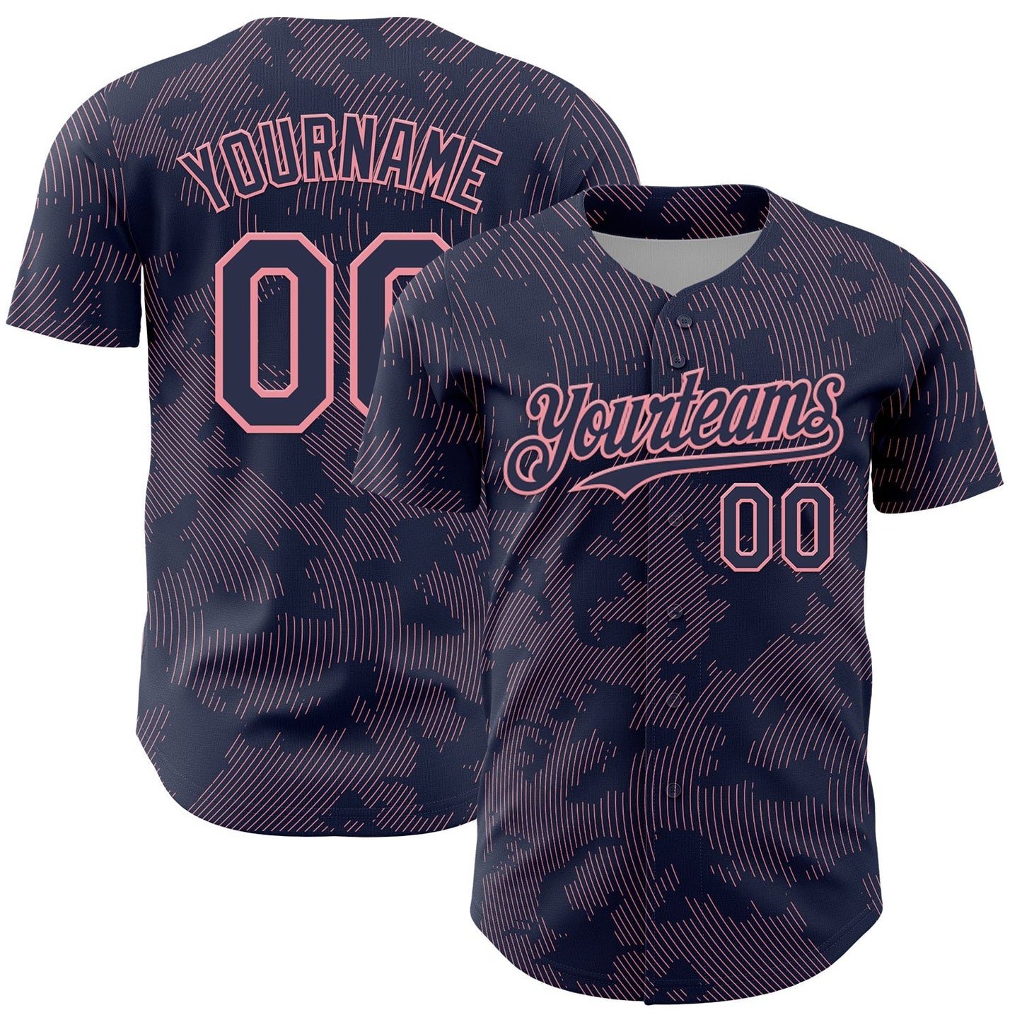 Custom Navy Medium Pink Curve Lines Authentic Baseball Jersey baseball jersey product view 1
