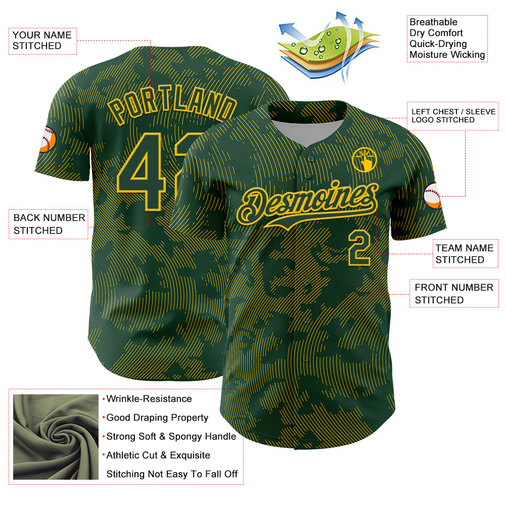 Custom Green Yellow Curve Lines Authentic Baseball Jersey baseball jersey product view 3