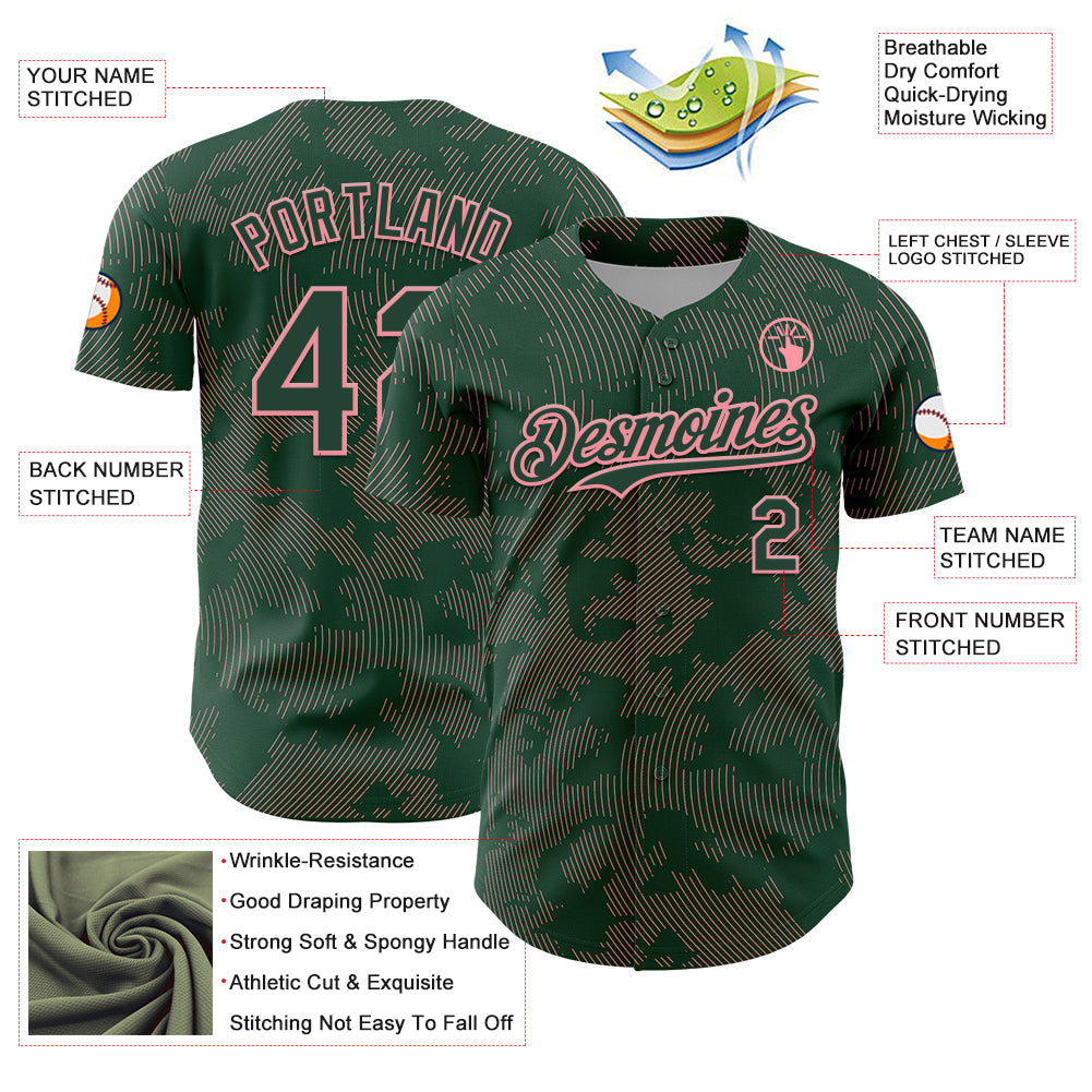 Custom Green Medium Pink Curve Lines Authentic Baseball Jersey baseball jersey product view 3