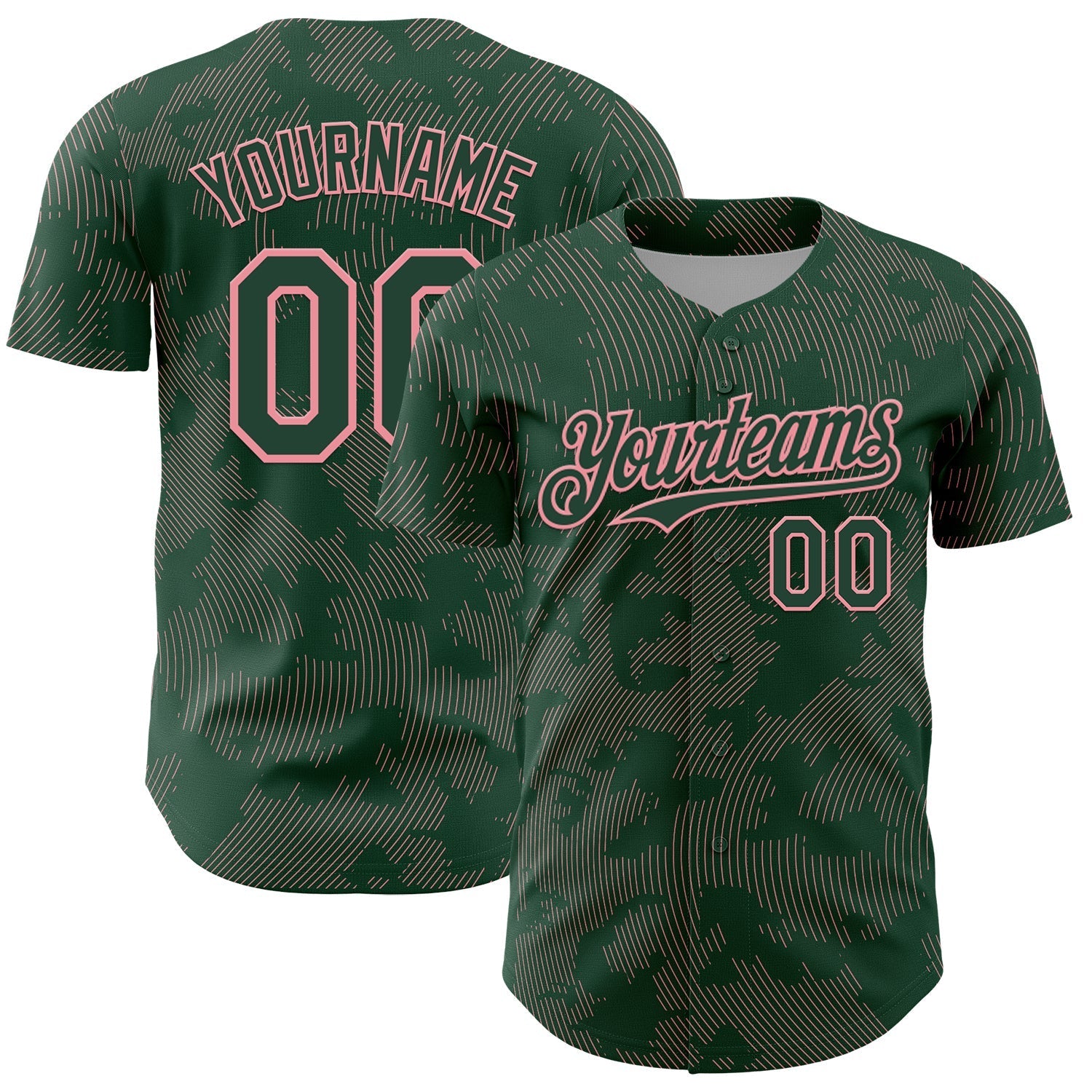 Custom Green Medium Pink Curve Lines Authentic Baseball Jersey baseball jersey product view 1