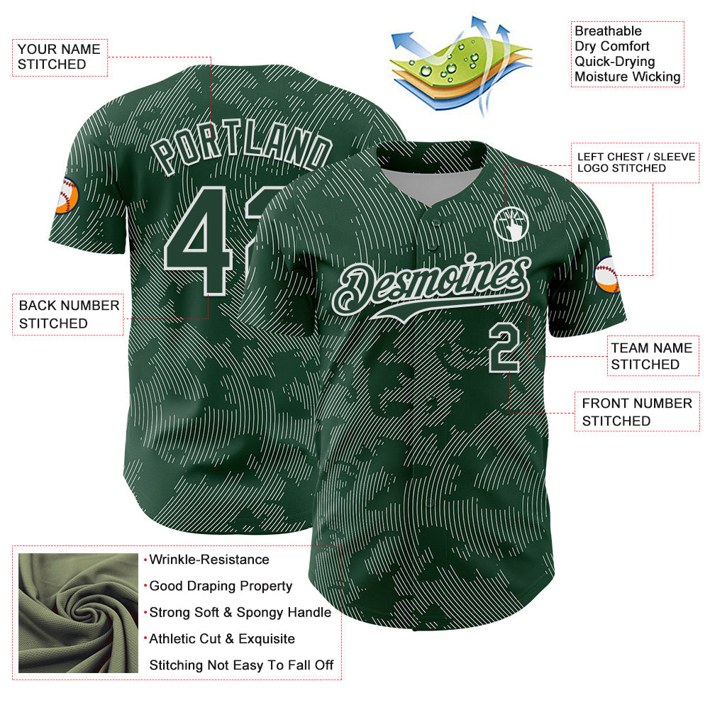 Custom Green White Curve Lines Authentic Baseball Jersey baseball jersey product view 3