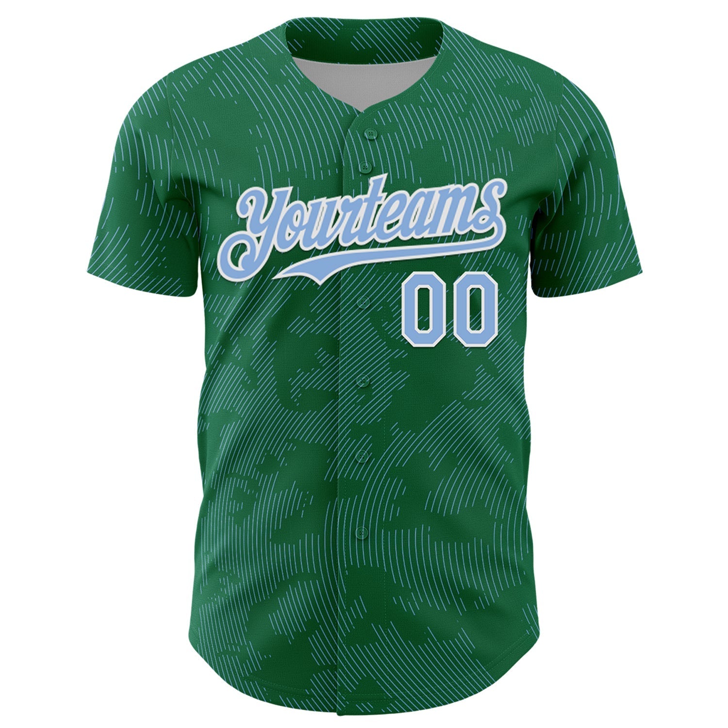 Custom Kelly Green Light Blue-White Curve Lines Authentic Baseball Jersey baseball jersey product view 2