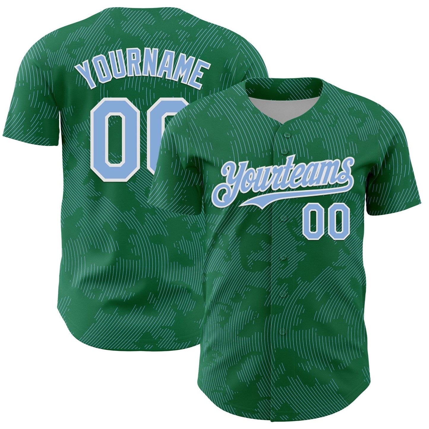 Custom Kelly Green Light Blue-White Curve Lines Authentic Baseball Jersey baseball jersey product view 1