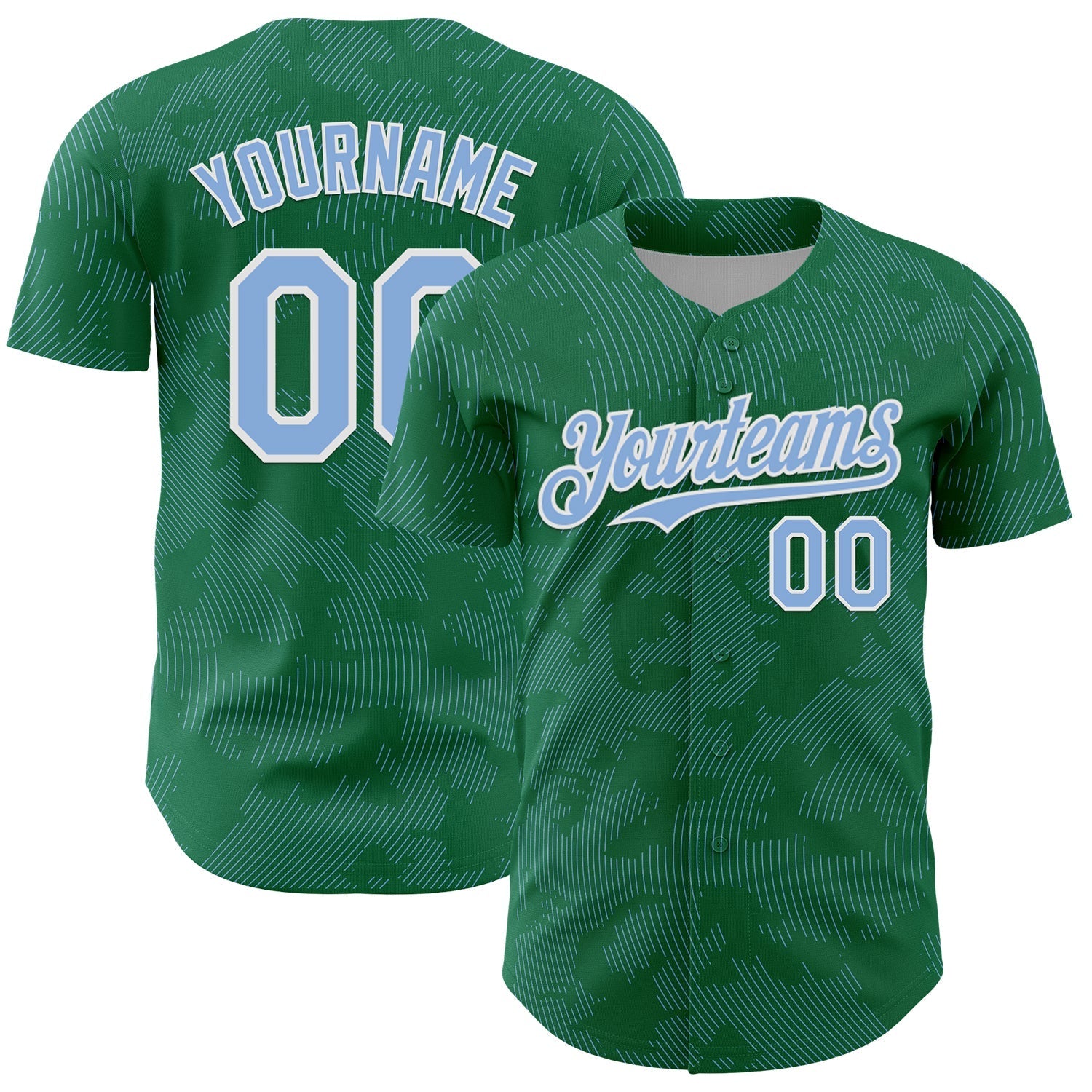 Custom Kelly Green Light Blue-White Curve Lines Authentic Baseball Jersey baseball jersey product view 1