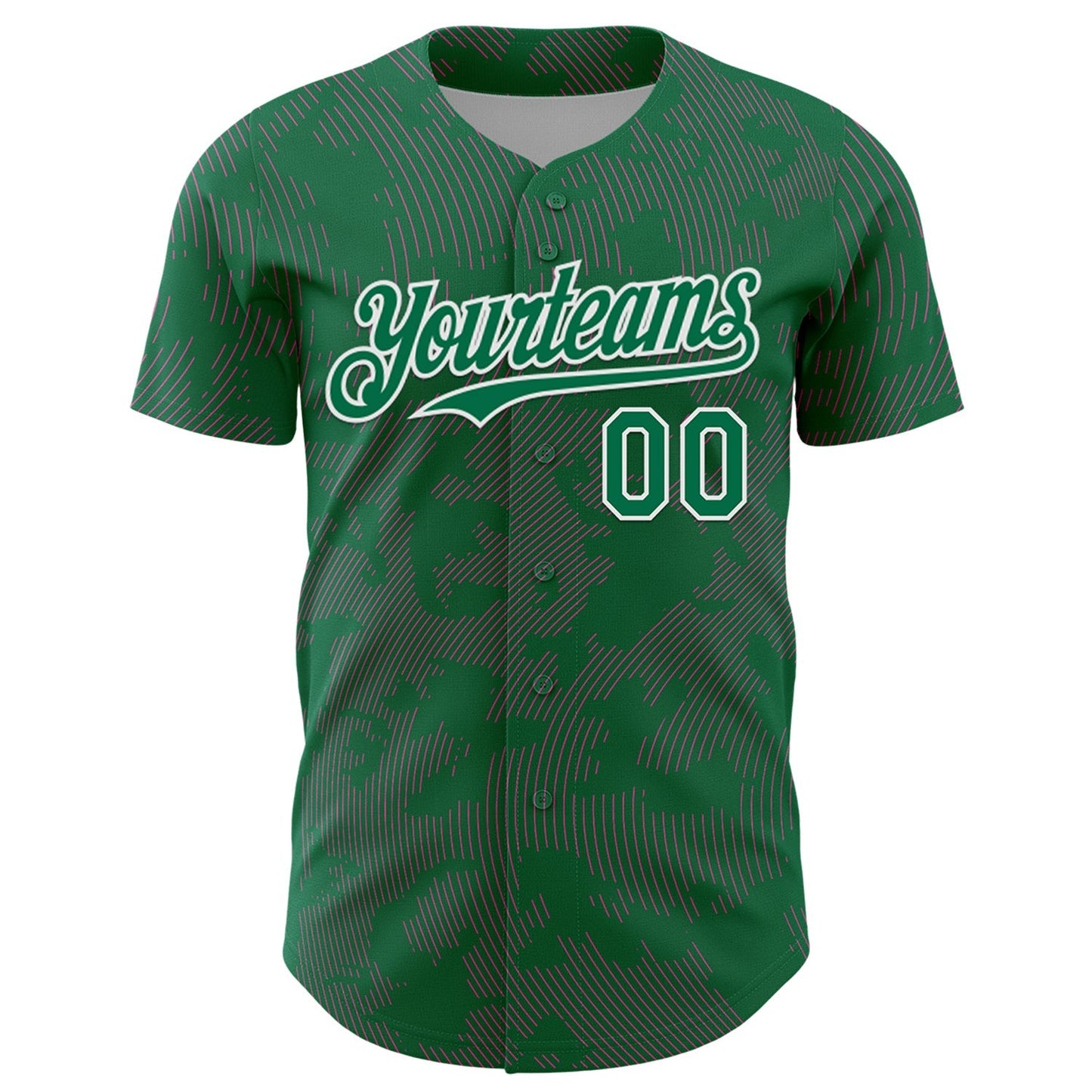 Custom Kelly Green Pink-White Curve Lines Authentic Baseball Jersey baseball jersey product view 2