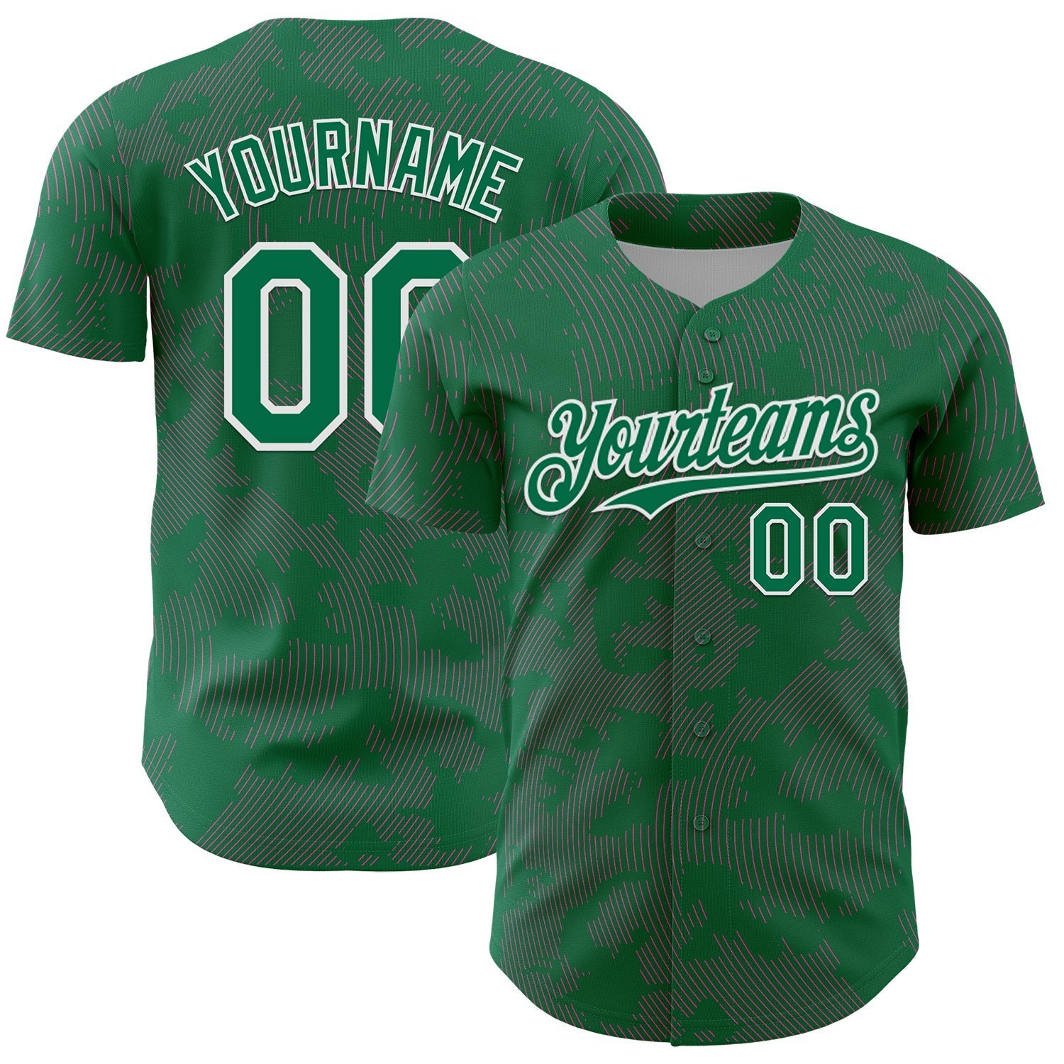 Custom Kelly Green Pink-White Curve Lines Authentic Baseball Jersey baseball jersey product view 1