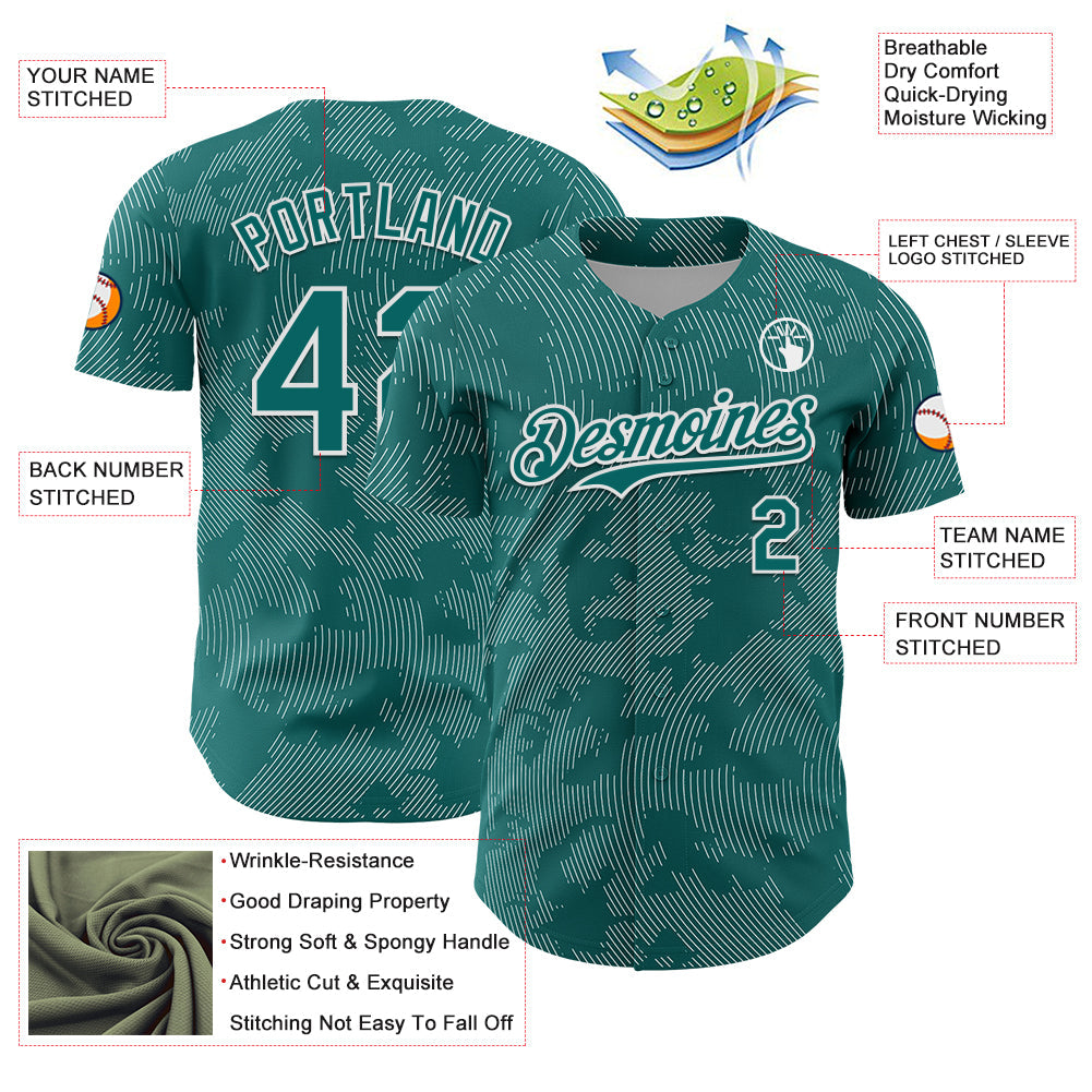 Custom Teal White Curve Lines Authentic Baseball Jersey baseball jersey product view 3
