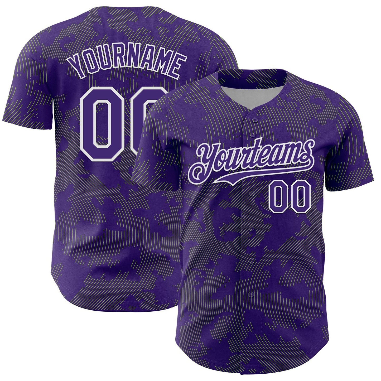 Custom Purple Neon Green-White Curve Lines Authentic Baseball Jersey baseball jersey product view 1