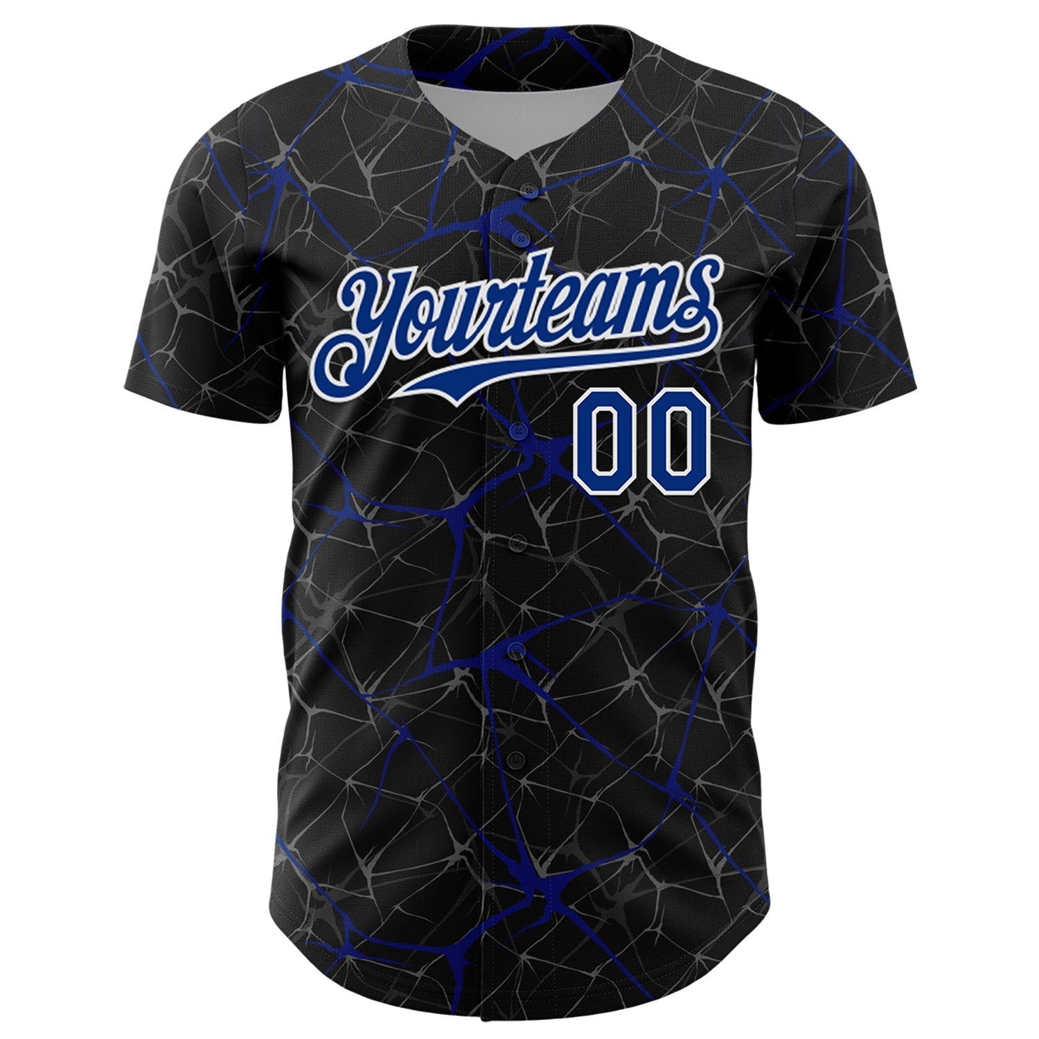 Custom Black Royal-White 3D Pattern Design Abstract Network Authentic Baseball Jersey baseball jersey product view 2