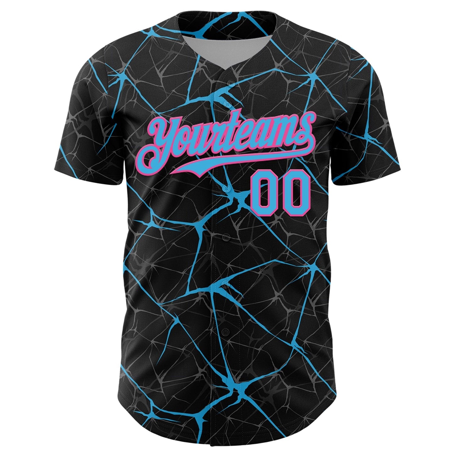 Custom Black Sky Blue-Pink 3D Pattern Design Abstract Network Authentic Baseball Jersey baseball jersey product view 2