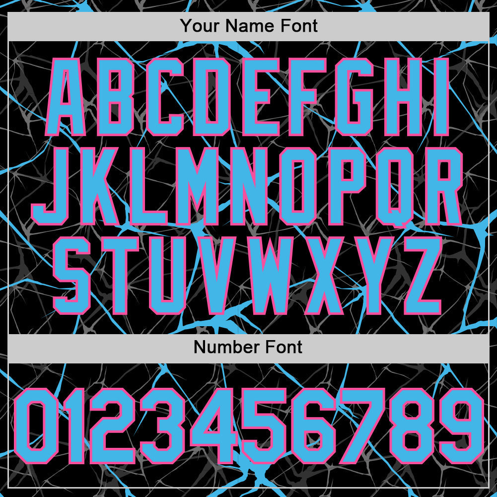 Custom Black Sky Blue-Pink 3D Pattern Design Abstract Network Authentic Baseball Jersey baseball jersey product view 5