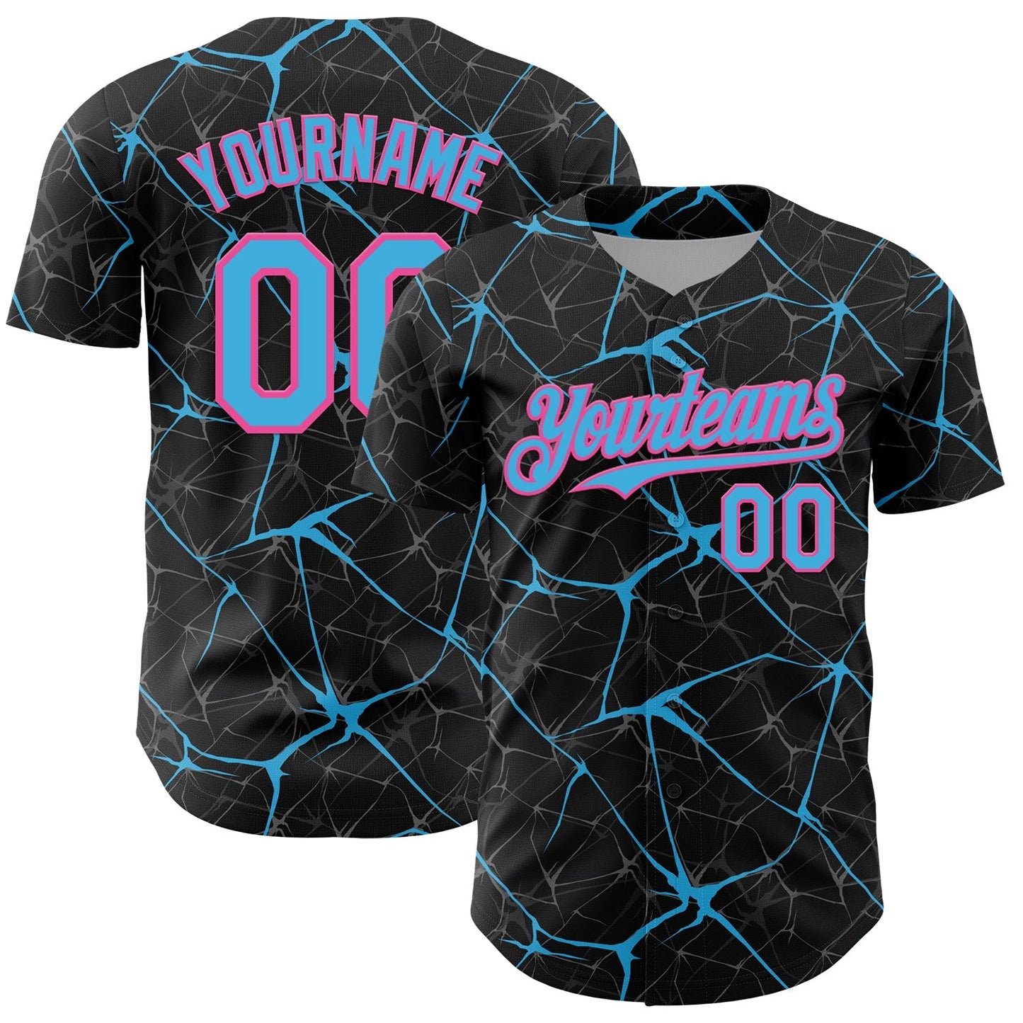 Custom Black Sky Blue-Pink 3D Pattern Design Abstract Network Authentic Baseball Jersey baseball jersey product view 1