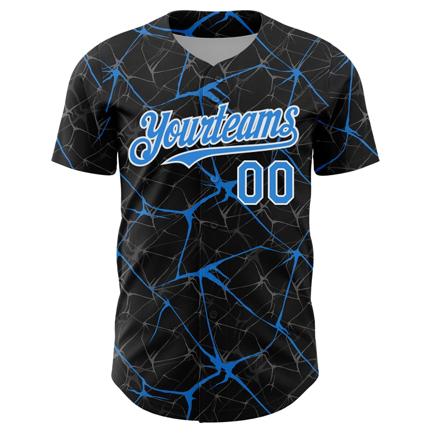 Custom Black Electric Blue-White 3D Pattern Design Abstract Network Authentic Baseball Jersey baseball jersey product view 2