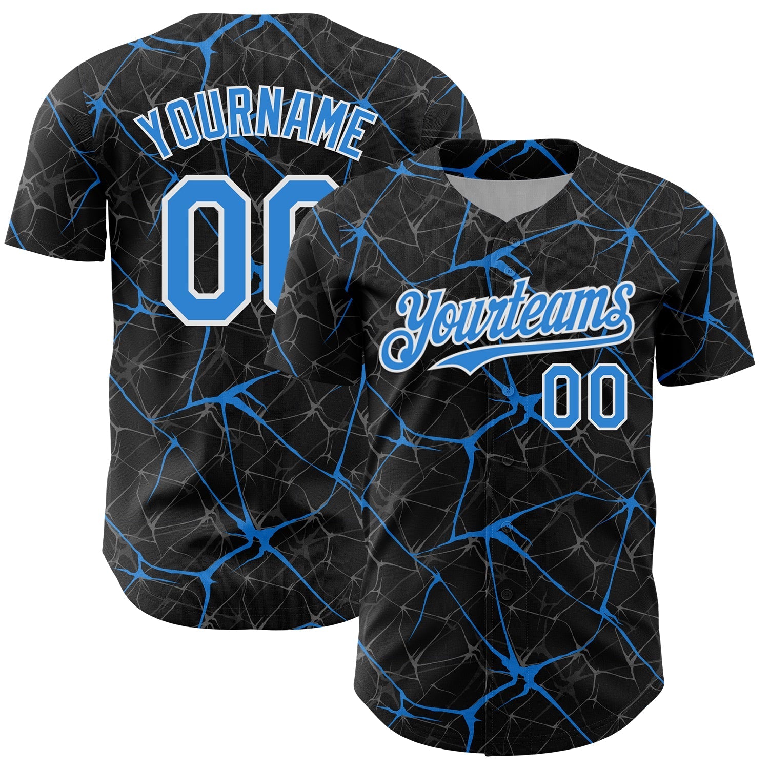 Custom Black Electric Blue-White 3D Pattern Design Abstract Network Authentic Baseball Jersey baseball jersey product view 1