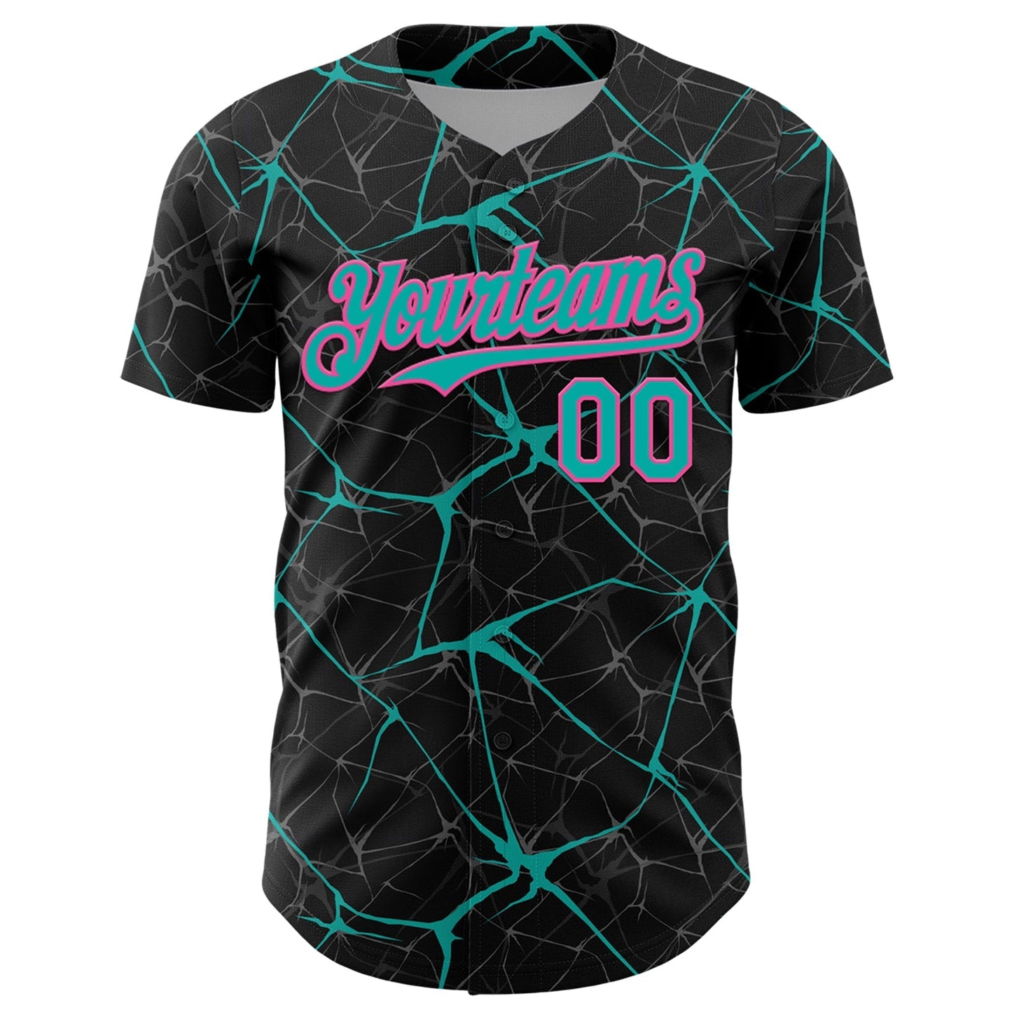 Custom Black Aqua-Pink 3D Pattern Design Abstract Network Authentic Baseball Jersey baseball jersey product view 2