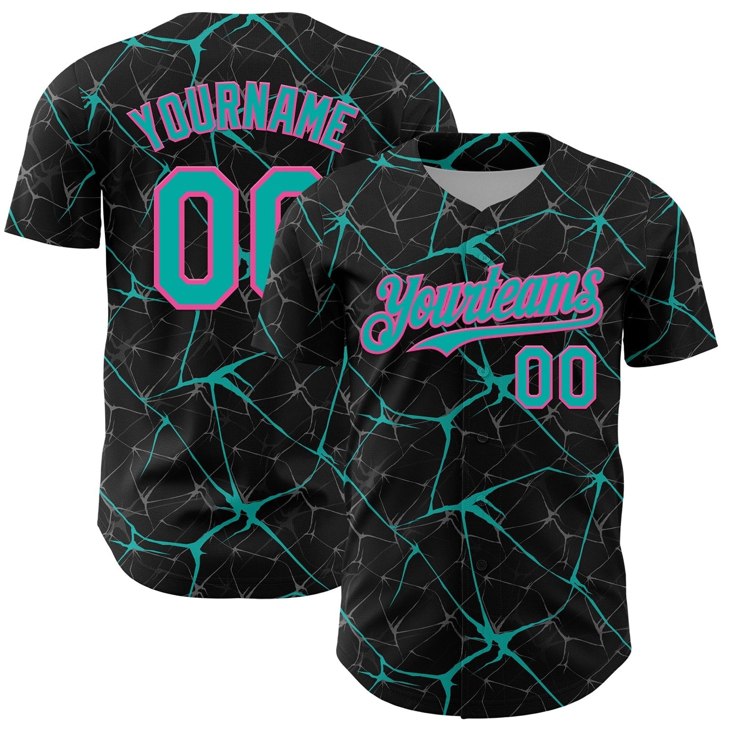 Custom Black Aqua-Pink 3D Pattern Design Abstract Network Authentic Baseball Jersey baseball jersey product view 1