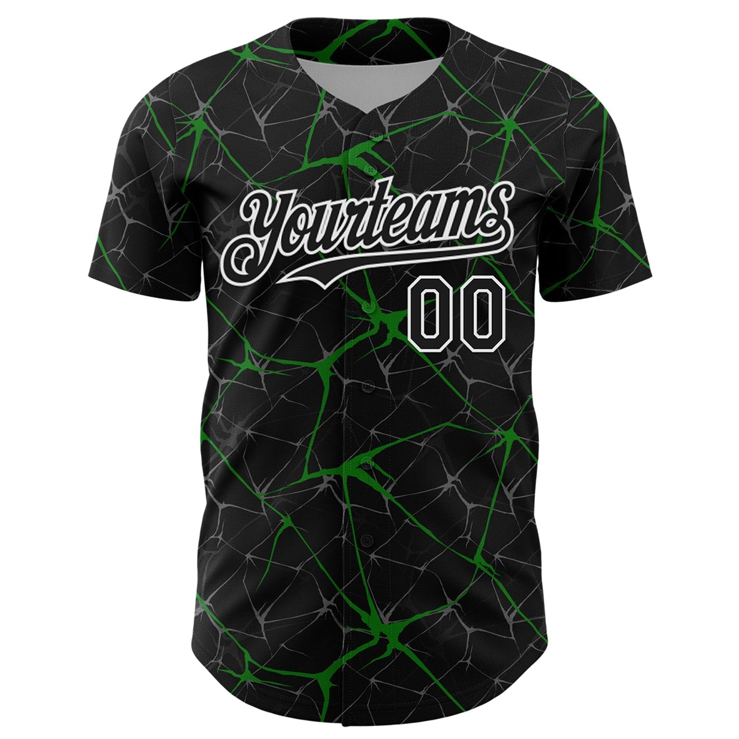Custom Black Grass Green-White 3D Pattern Design Abstract Network Authentic Baseball Jersey baseball jersey product view 2