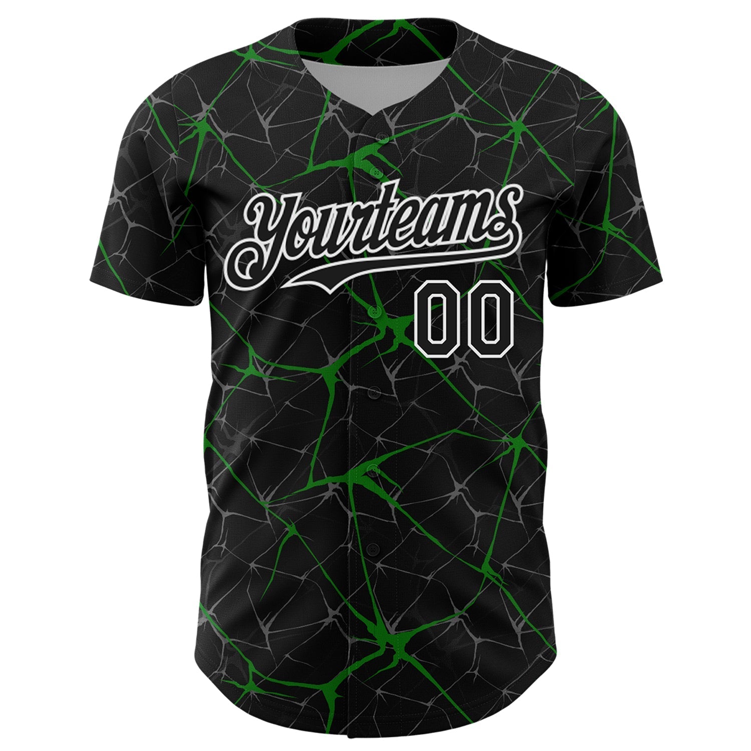 Custom Black Grass Green-White 3D Pattern Design Abstract Network Authentic Baseball Jersey baseball jersey product view 2