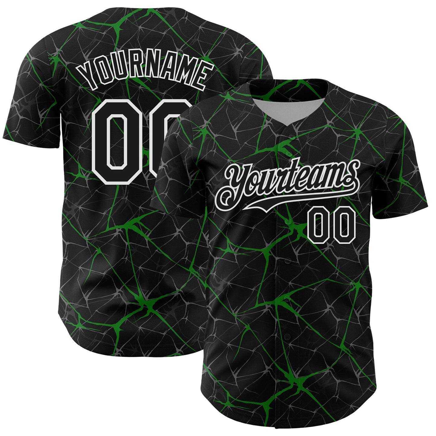 Custom Black Grass Green-White 3D Pattern Design Abstract Network Authentic Baseball Jersey baseball jersey product view 1