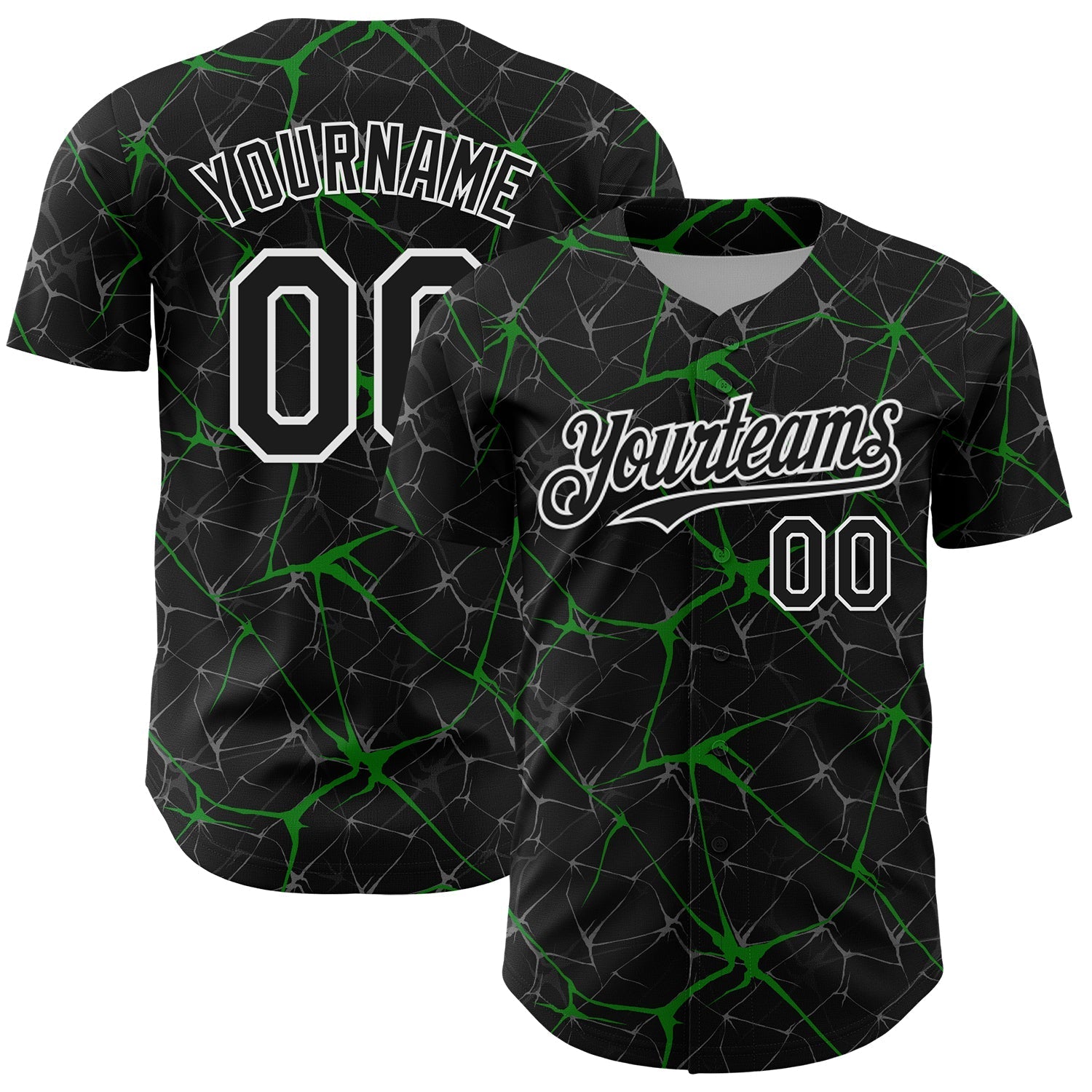 Custom Black Grass Green-White 3D Pattern Design Abstract Network Authentic Baseball Jersey baseball jersey product view 1