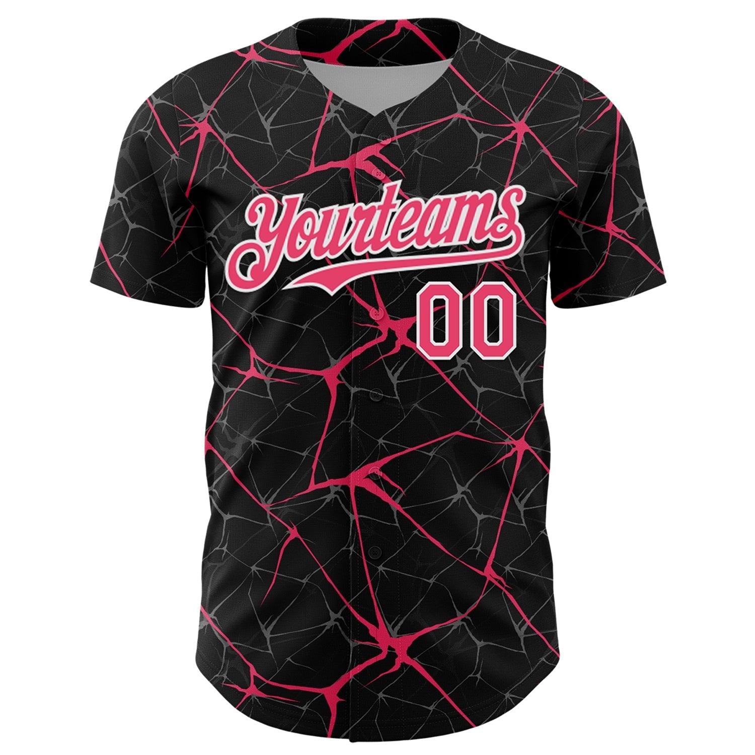 Custom Black Neon Pink-White 3D Pattern Design Abstract Network Authentic Baseball Jersey baseball jersey product view 2