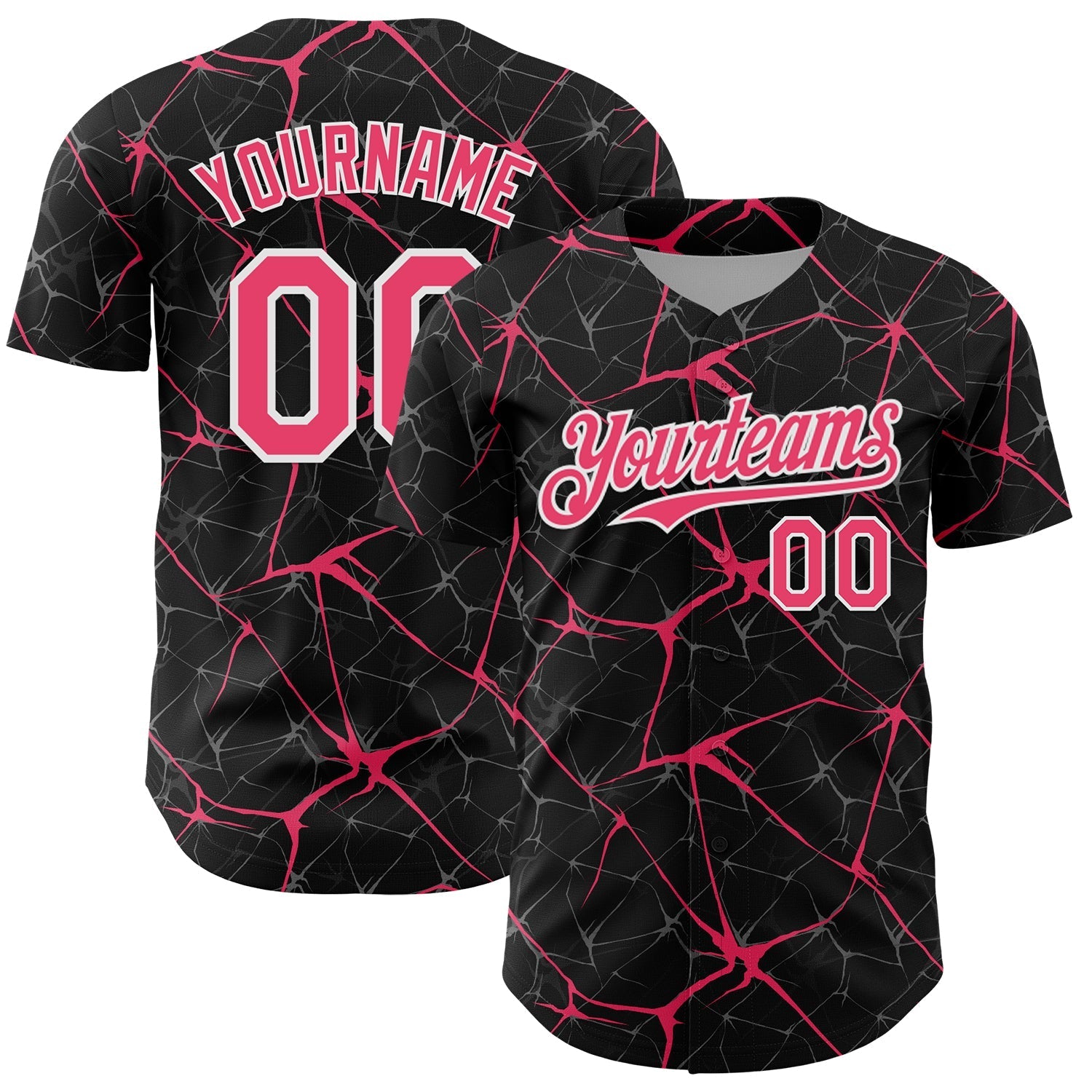 Custom Black Neon Pink-White 3D Pattern Design Abstract Network Authentic Baseball Jersey baseball jersey product view 1