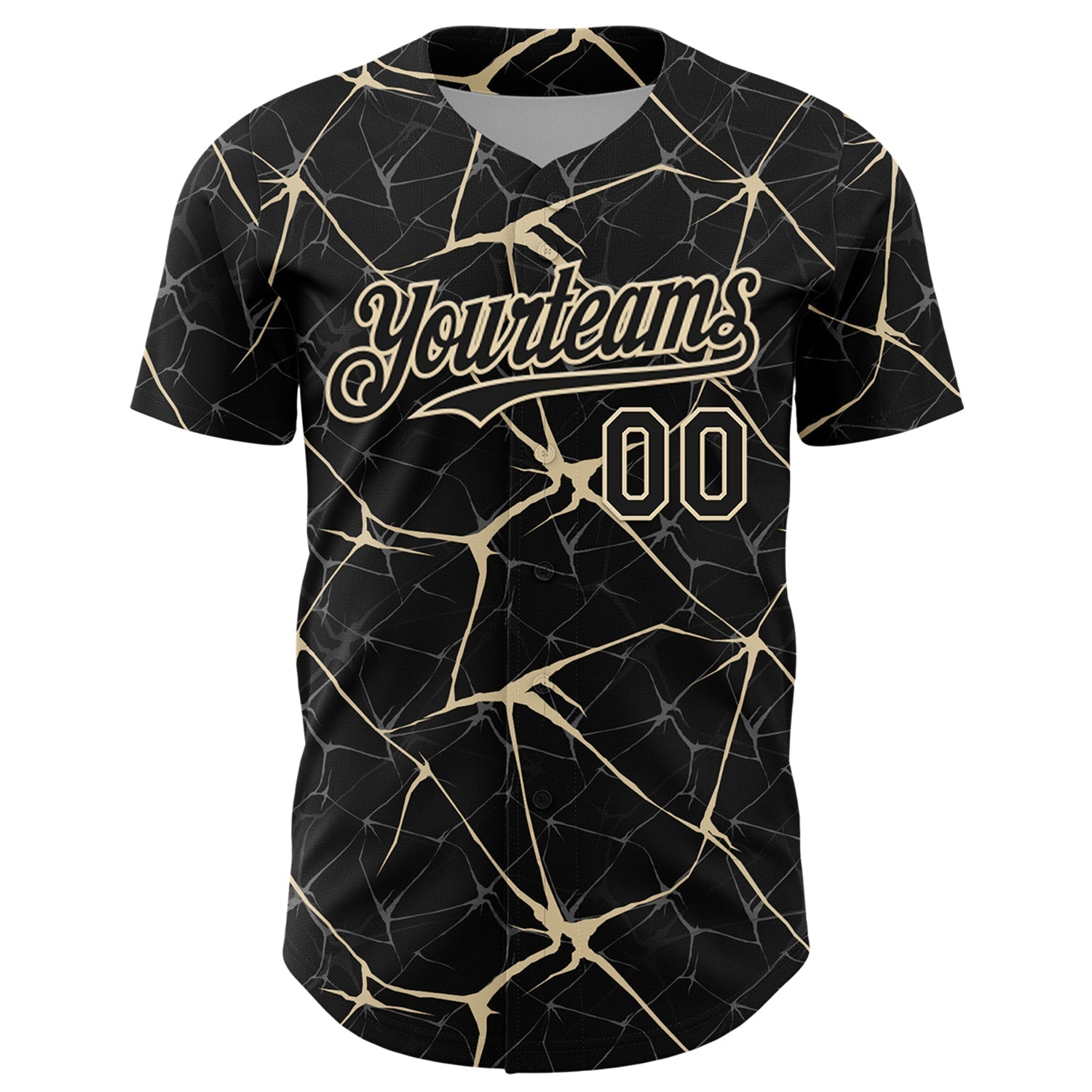 Custom Black Cream 3D Pattern Design Abstract Network Authentic Baseball Jersey baseball jersey product view 2