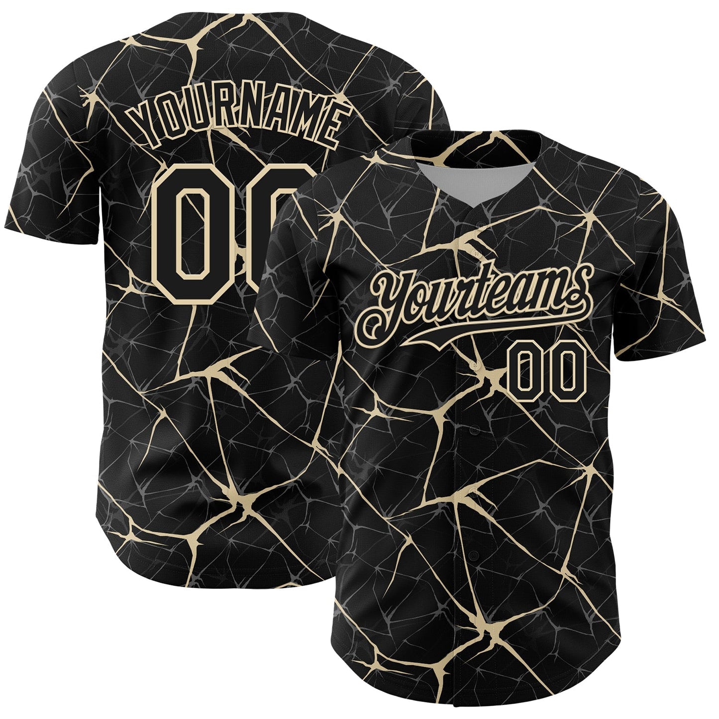 Custom Black Cream 3D Pattern Design Abstract Network Authentic Baseball Jersey baseball jersey product view 1