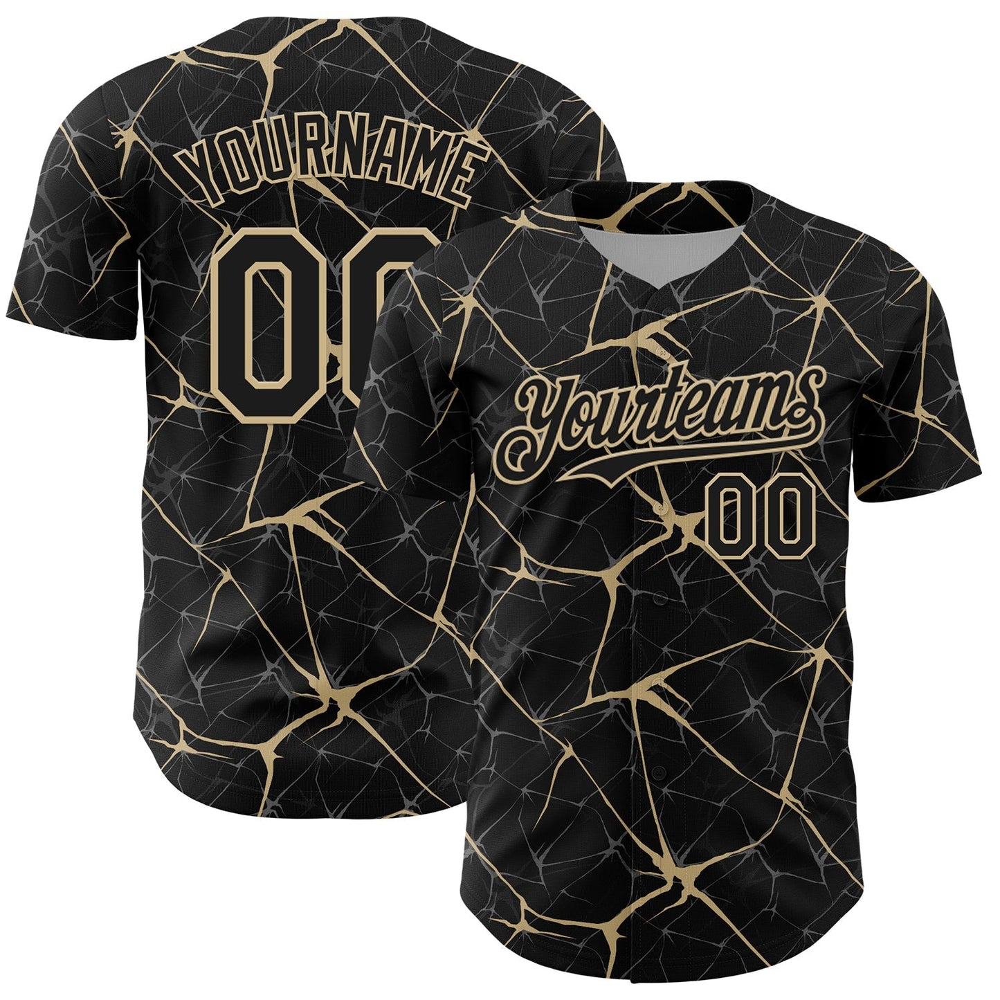 Custom Black Vegas Gold 3D Pattern Design Abstract Network Authentic Baseball Jersey baseball jersey product view 1