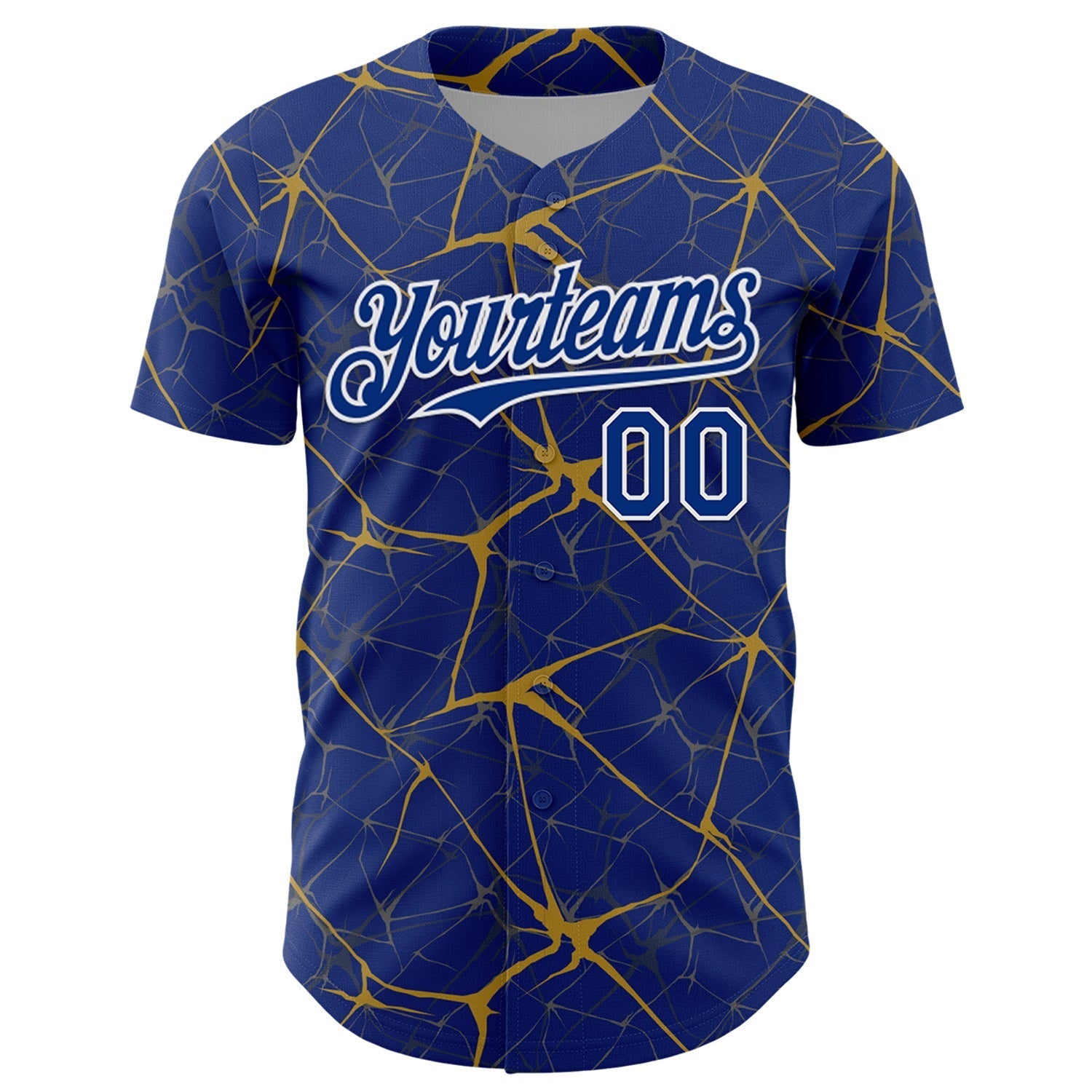 Custom Royal Old Gold-White 3D Pattern Design Abstract Network Authentic Baseball Jersey baseball jersey product view 2