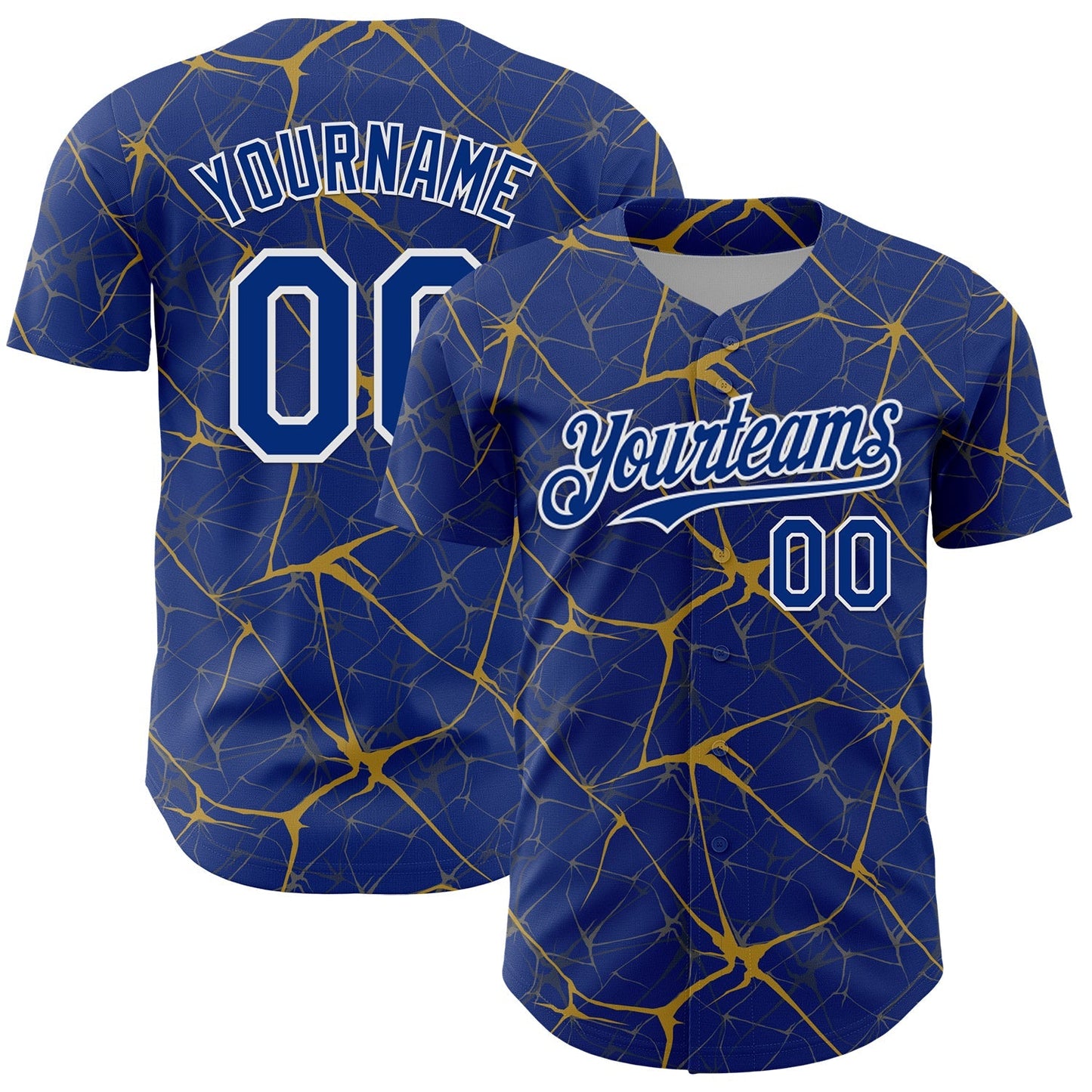 Custom Royal Old Gold-White 3D Pattern Design Abstract Network Authentic Baseball Jersey baseball jersey product view 1