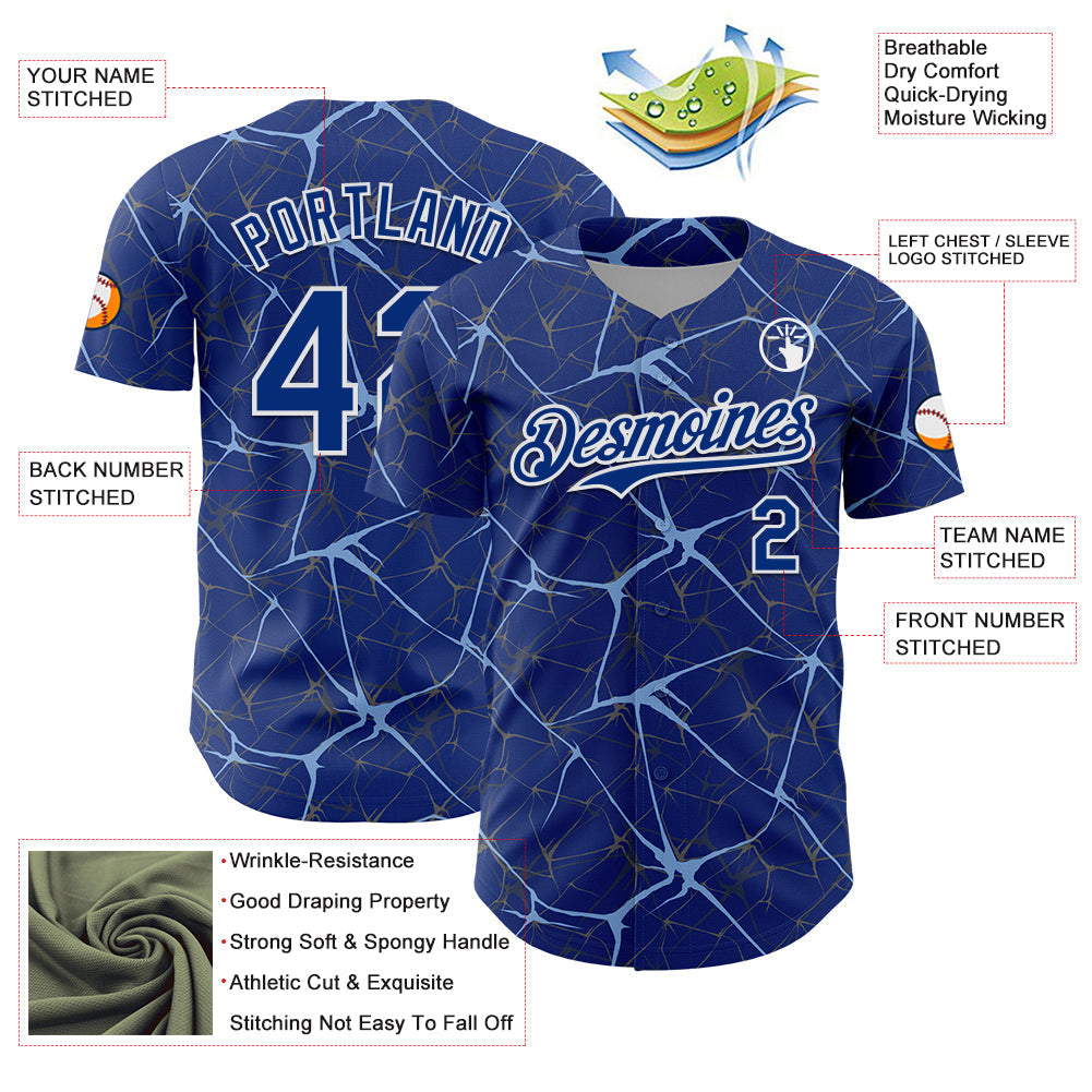 Custom Royal Light Blue-White 3D Pattern Design Abstract Network Authentic Baseball Jersey baseball jersey product view 3