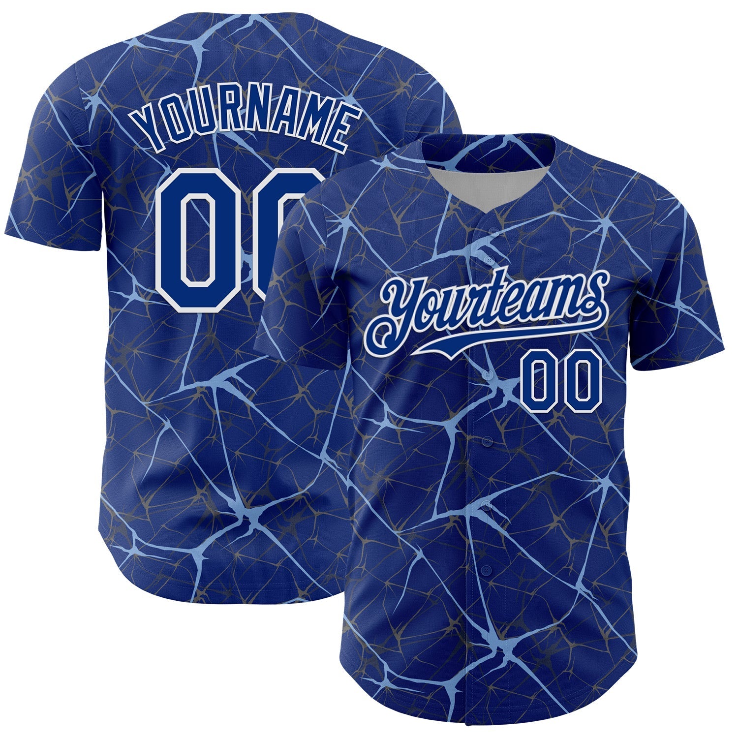 Custom Royal Light Blue-White 3D Pattern Design Abstract Network Authentic Baseball Jersey baseball jersey product view 1