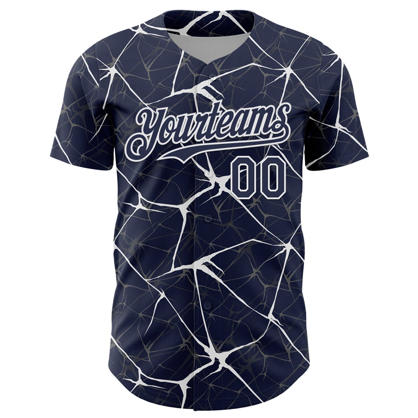 Custom Navy White 3D Pattern Design Abstract Network Authentic Baseball Jersey baseball jersey product view 2