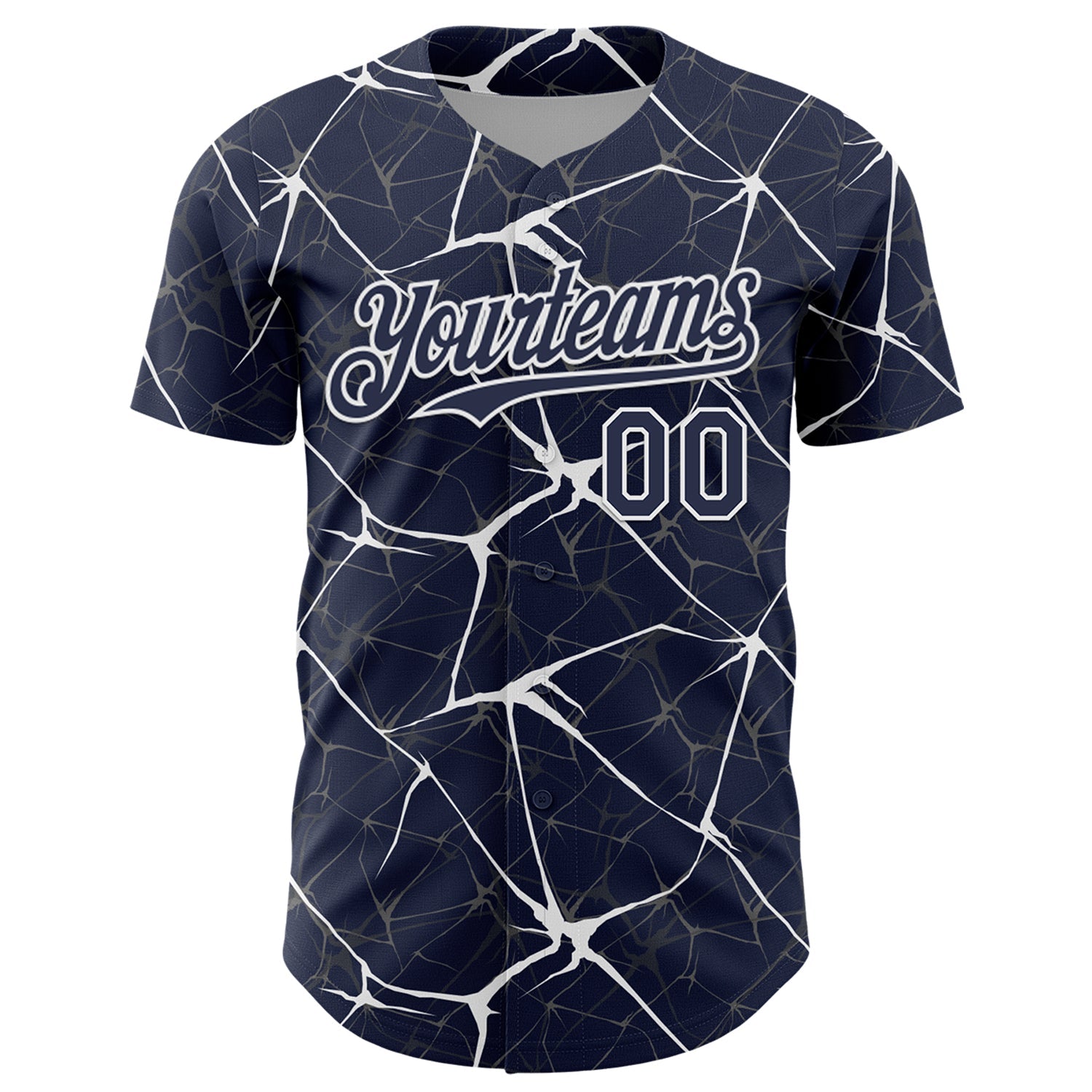 Custom Navy White 3D Pattern Design Abstract Network Authentic Baseball Jersey baseball jersey product view 2