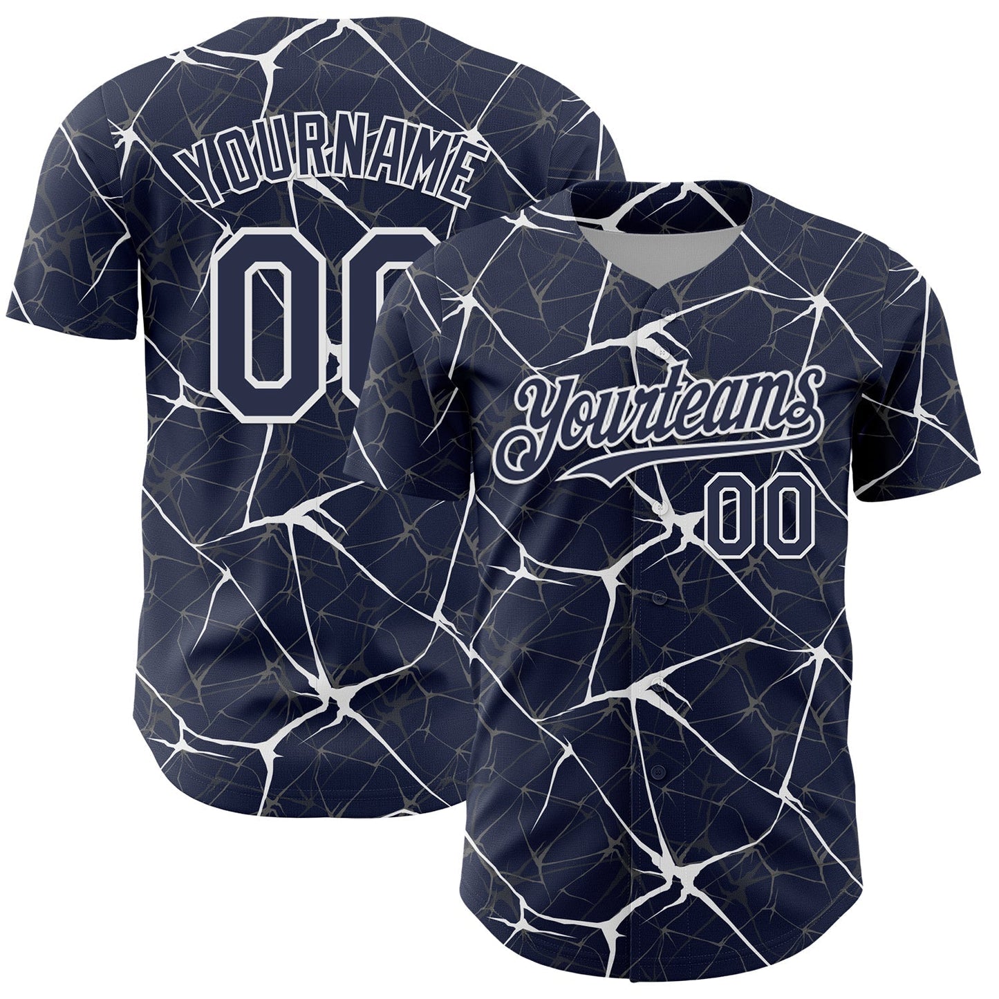 Custom Navy White 3D Pattern Design Abstract Network Authentic Baseball Jersey baseball jersey product view 1