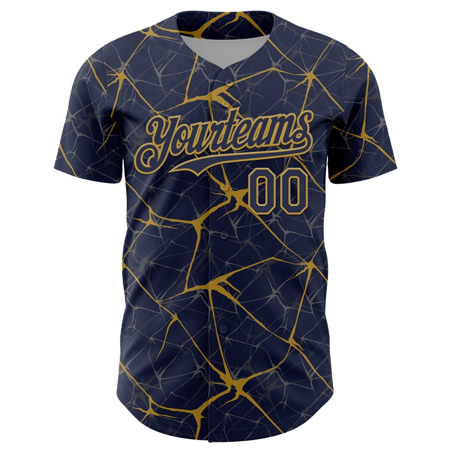 Custom Navy Old Gold 3D Pattern Design Abstract Network Authentic Baseball Jersey baseball jersey product view 2