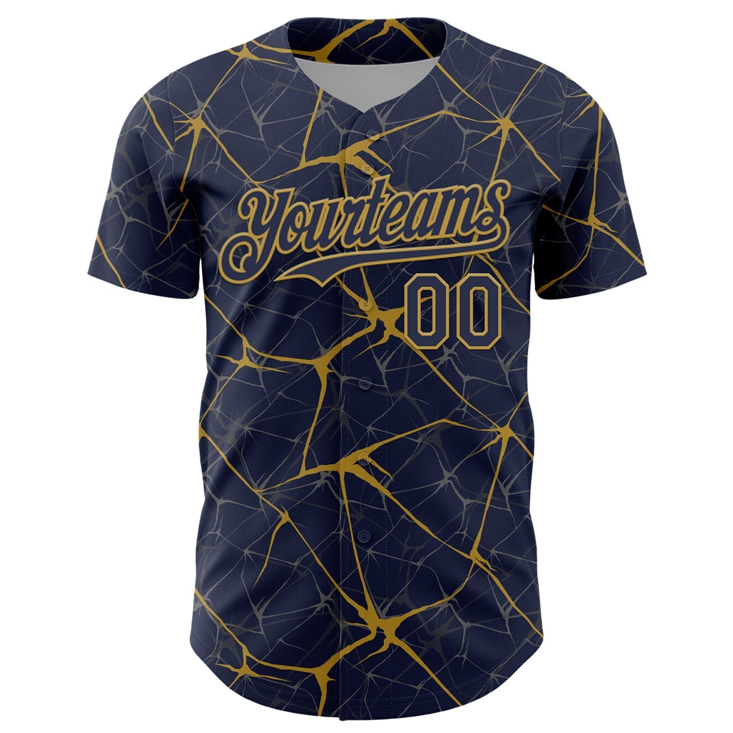 Custom Navy Old Gold 3D Pattern Design Abstract Network Authentic Baseball Jersey baseball jersey product view 2