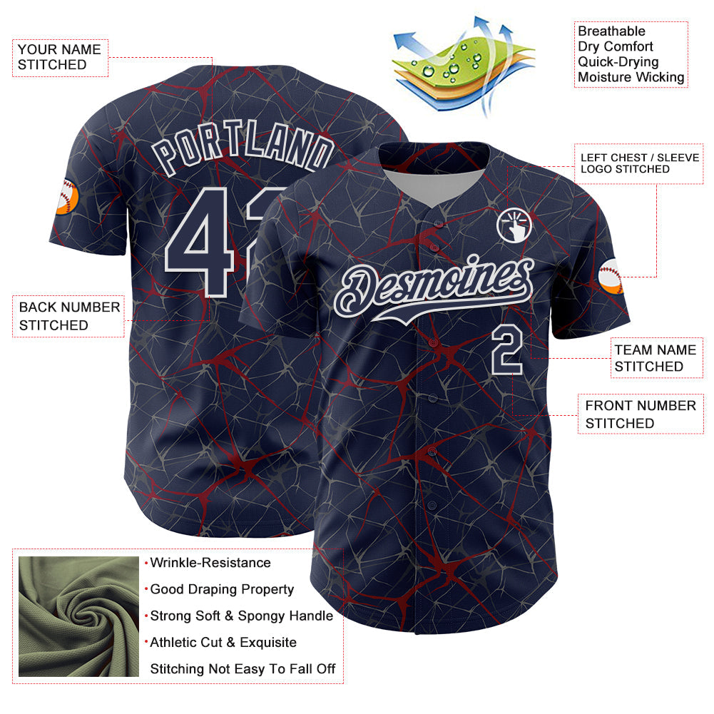 Custom Navy Crimson-White 3D Pattern Design Abstract Network Authentic Baseball Jersey baseball jersey product view 3