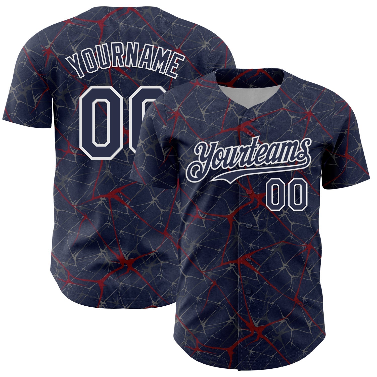 Custom Navy Crimson-White 3D Pattern Design Abstract Network Authentic Baseball Jersey baseball jersey product view 1