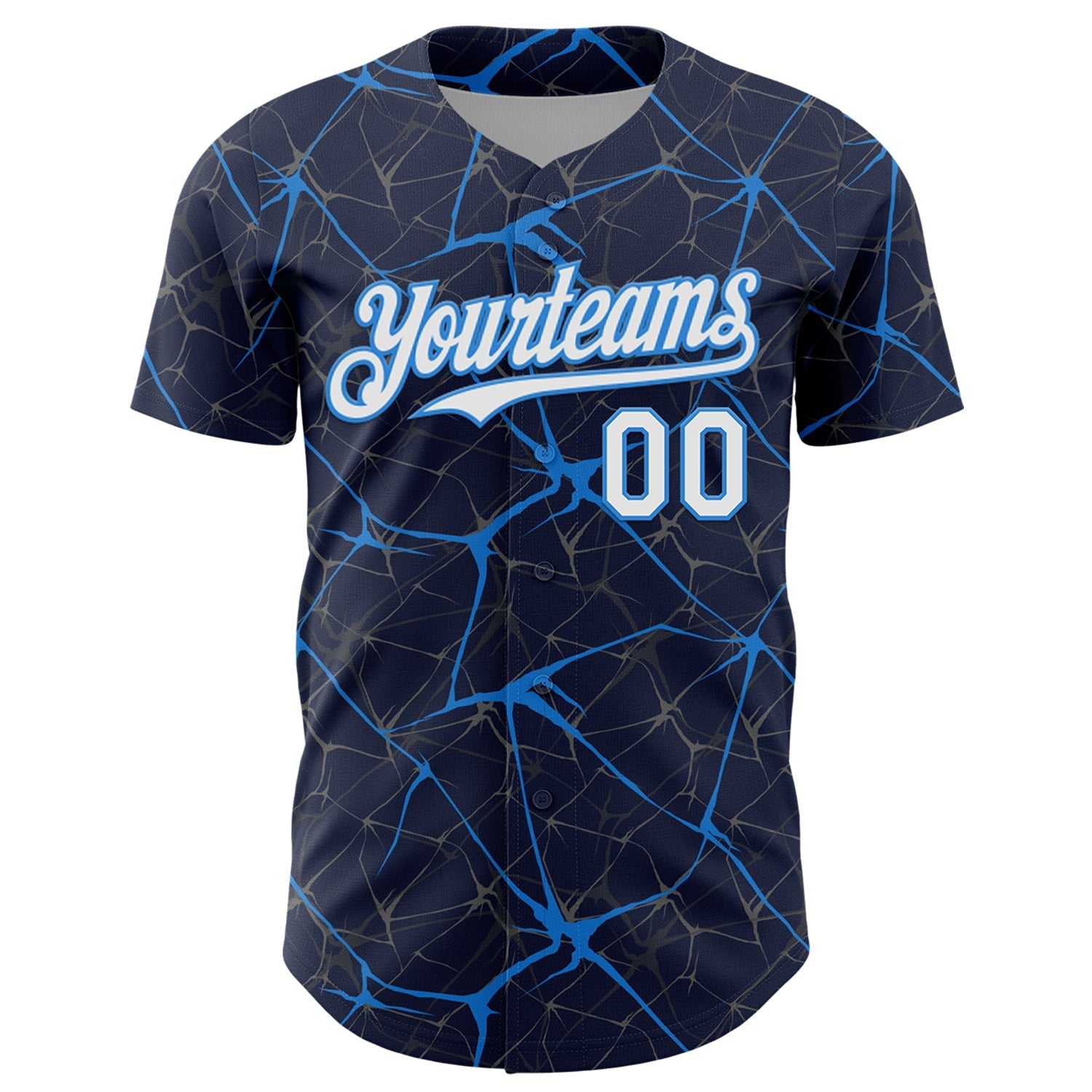Custom Navy White-Electric Blue 3D Pattern Design Abstract Network Authentic Baseball Jersey baseball jersey product view 2
