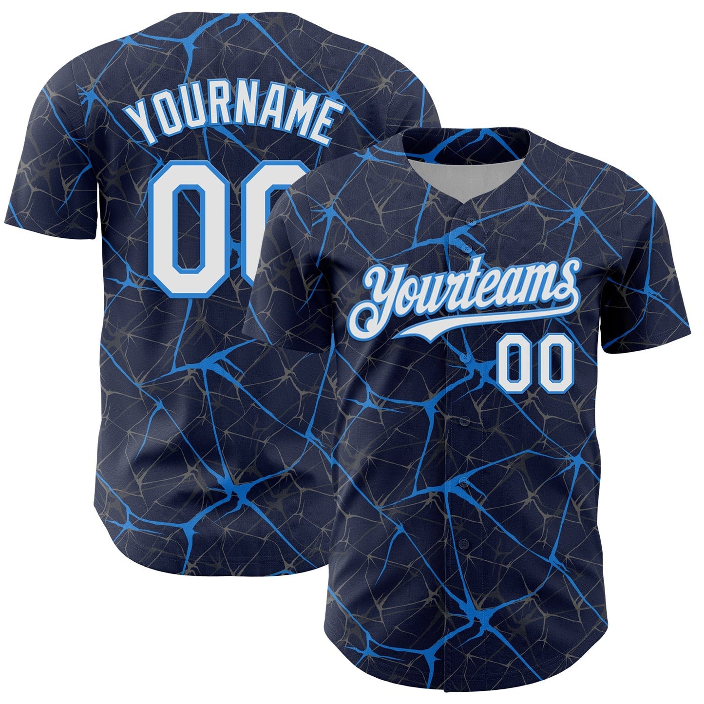 Custom Navy White-Electric Blue 3D Pattern Design Abstract Network Authentic Baseball Jersey baseball jersey product view 1