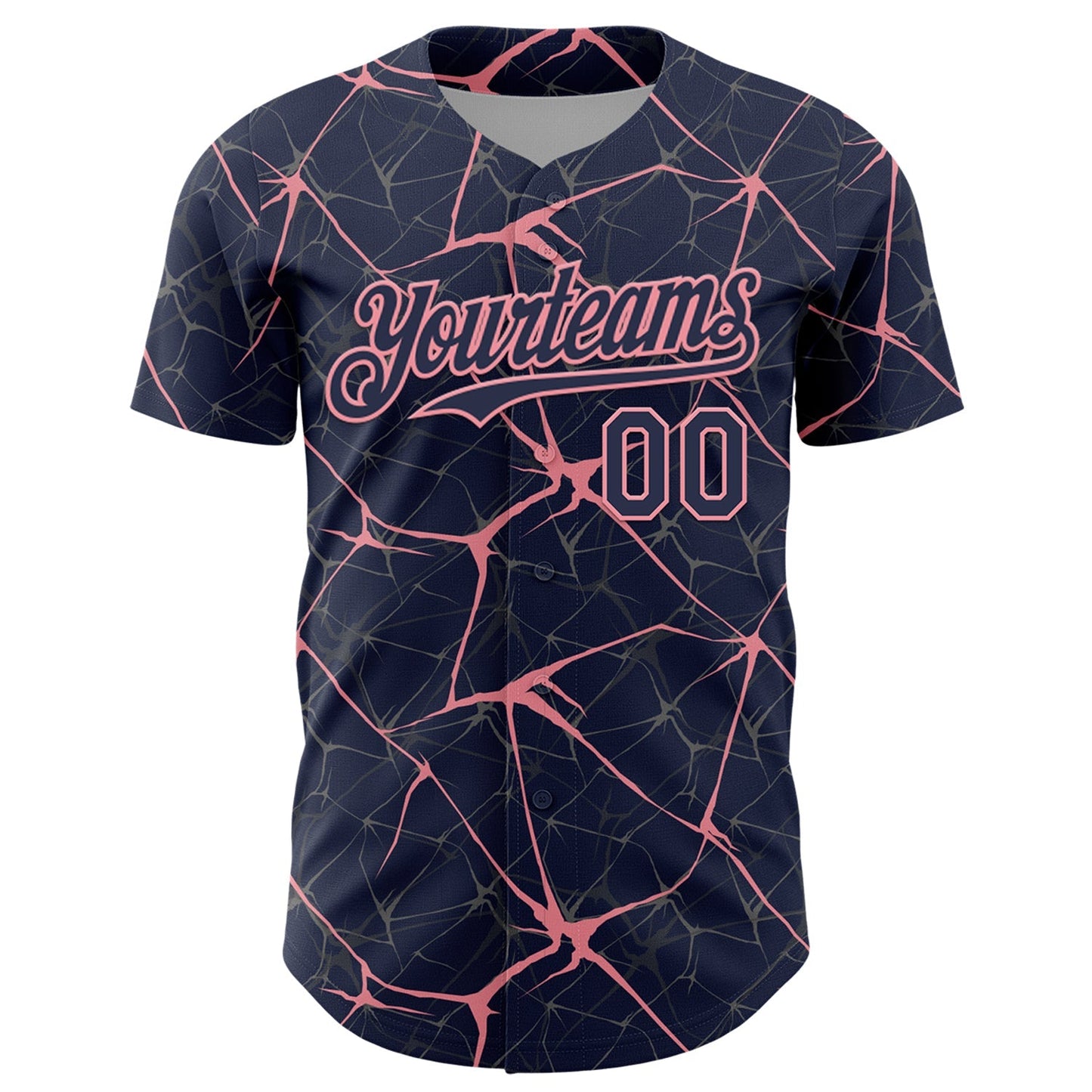 Custom Navy Medium Pink 3D Pattern Design Abstract Network Authentic Baseball Jersey baseball jersey product view 2