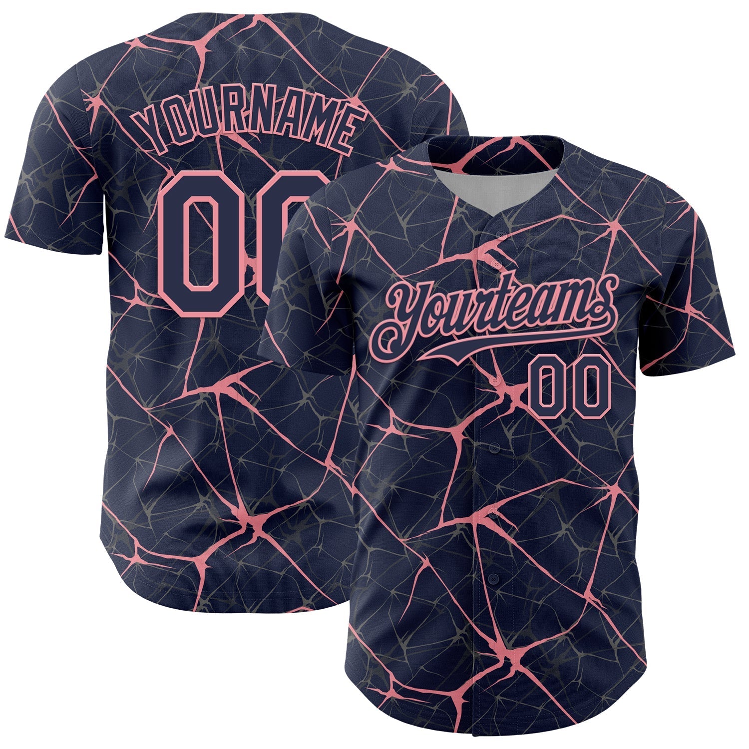 Custom Navy Medium Pink 3D Pattern Design Abstract Network Authentic Baseball Jersey baseball jersey product view 1